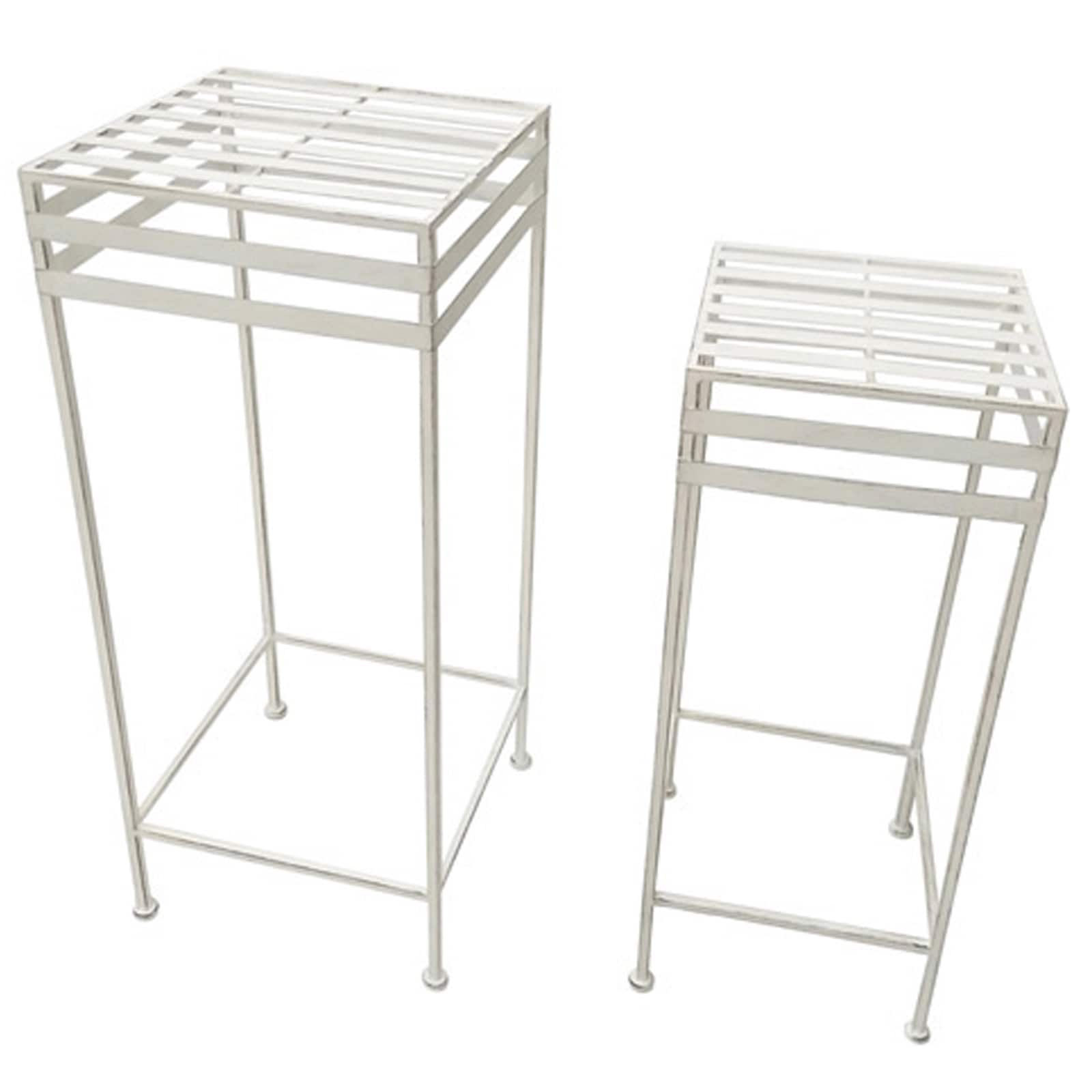 Santa's Workshop Antique White Iron Plant Stands Set