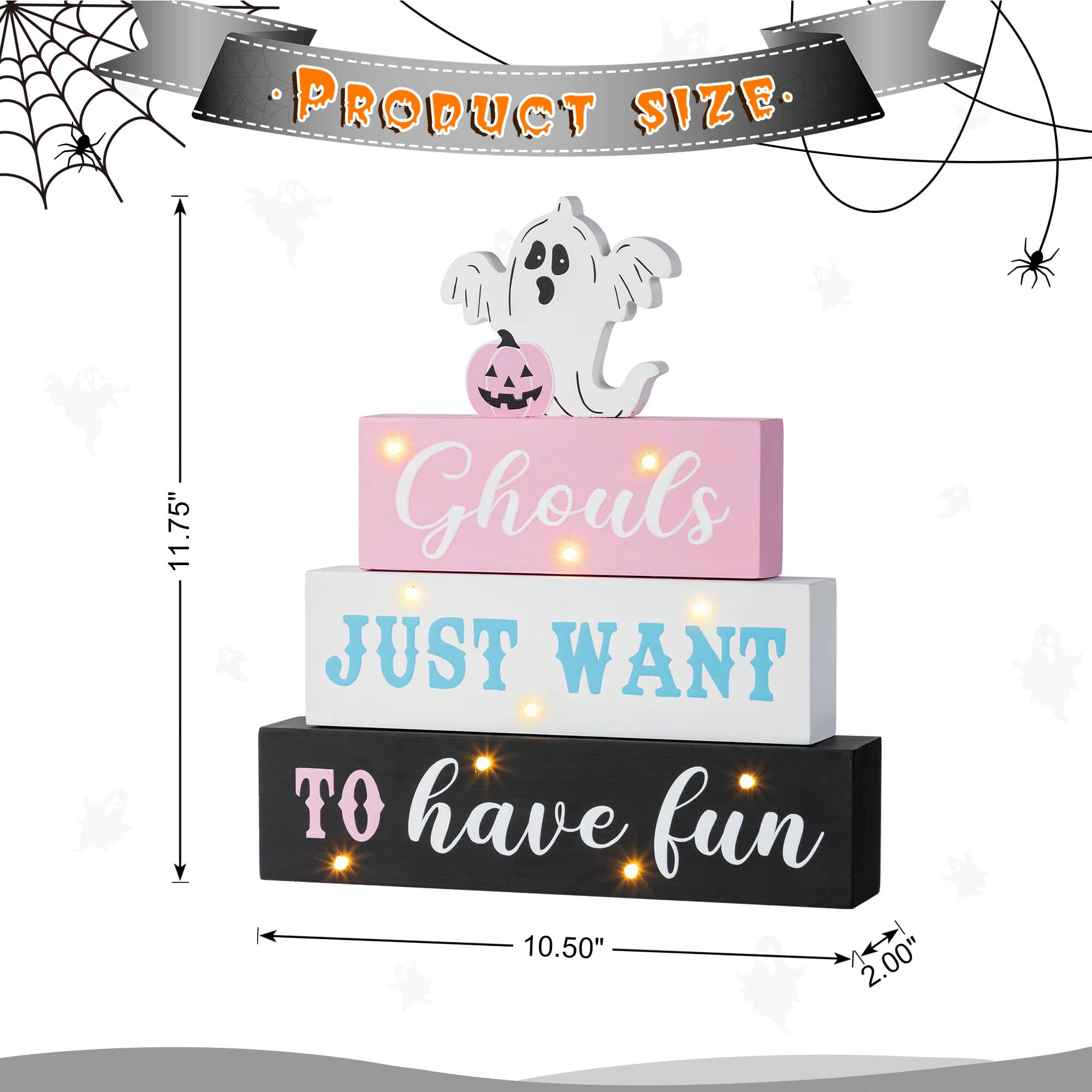 Glitzhome&#xAE; 11.75&#x22;H Halloween Lighted Pink Wooden Ghost Block Word Sign