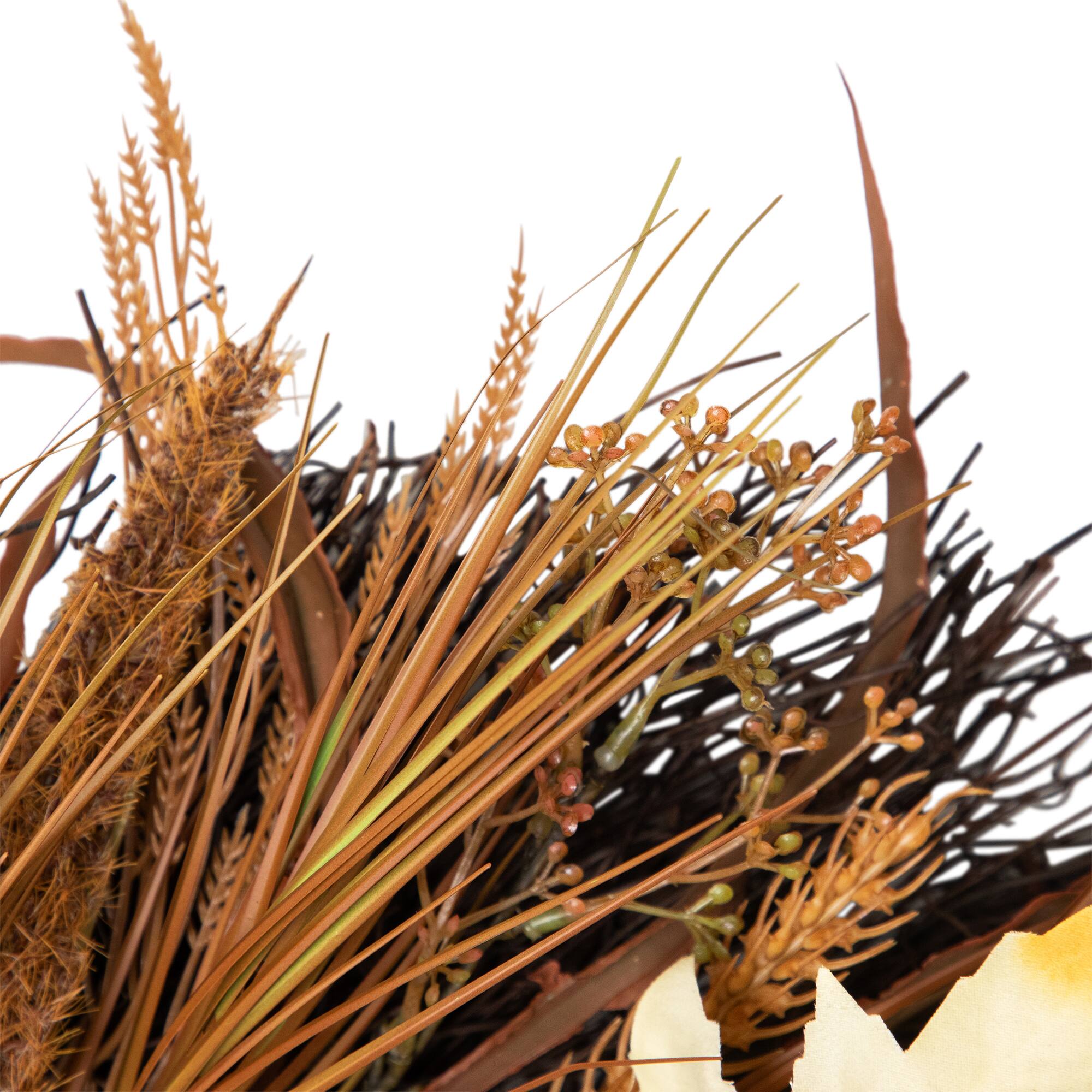 24" Unlit Autumn Harvest Artificial Cattail & Wheat Thanksgiving Wreath