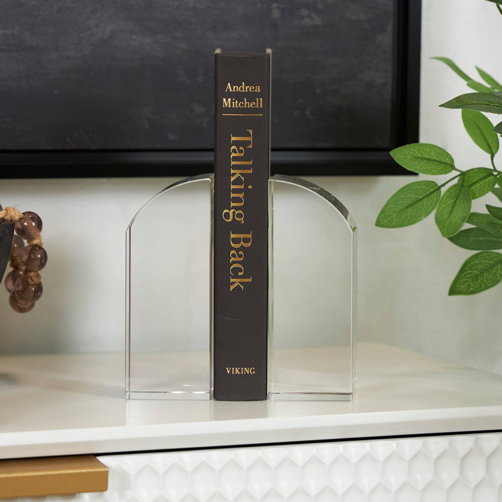 6&#x22; Clear Crystal Geometric Arched Bookends Set