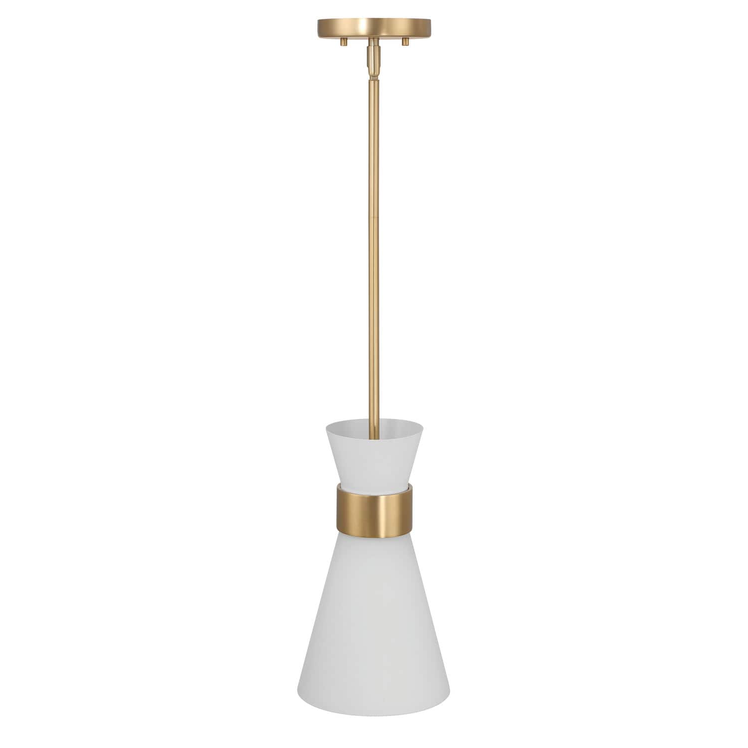 Kit White &#x26; Gold Modern Minimalist Tapered Opal Glass &#x26; Metal Ceiling Light