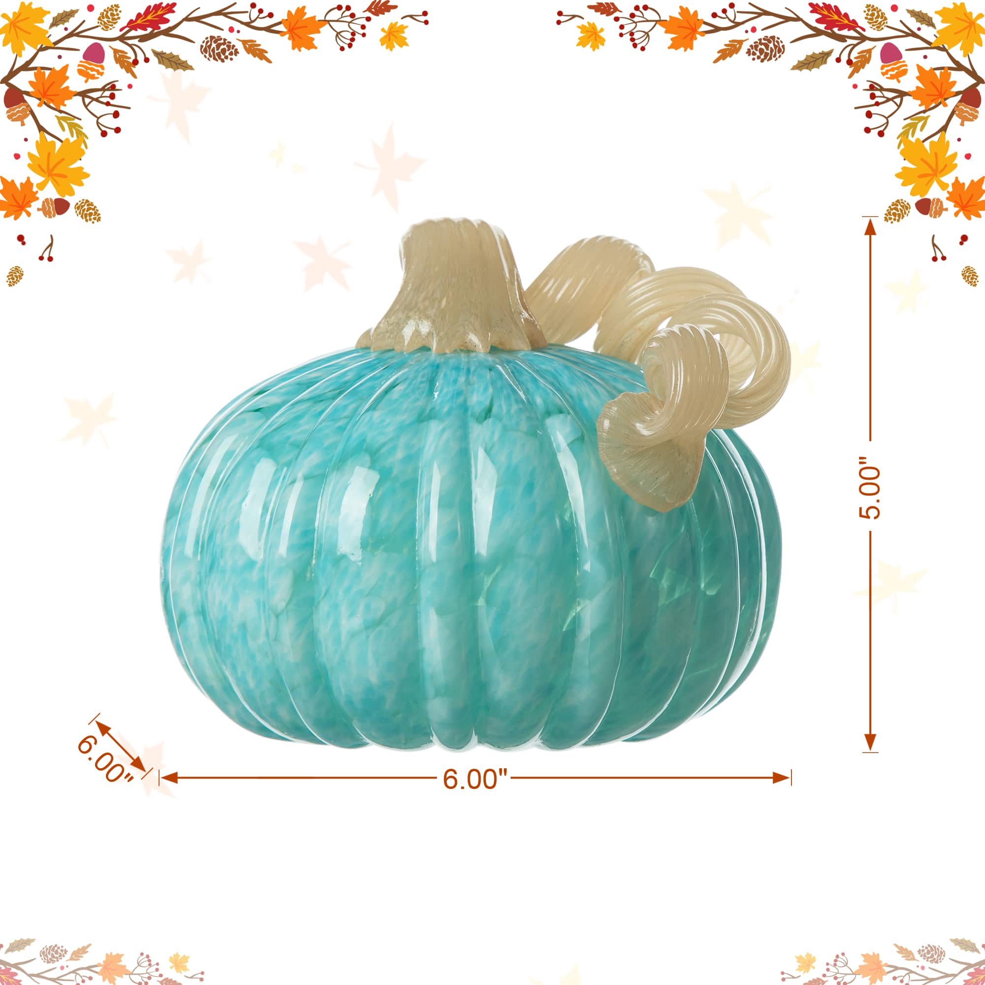 Glitzhome&#xAE; 6&#x22; Fall Turquoise Round Glass Pumpkin