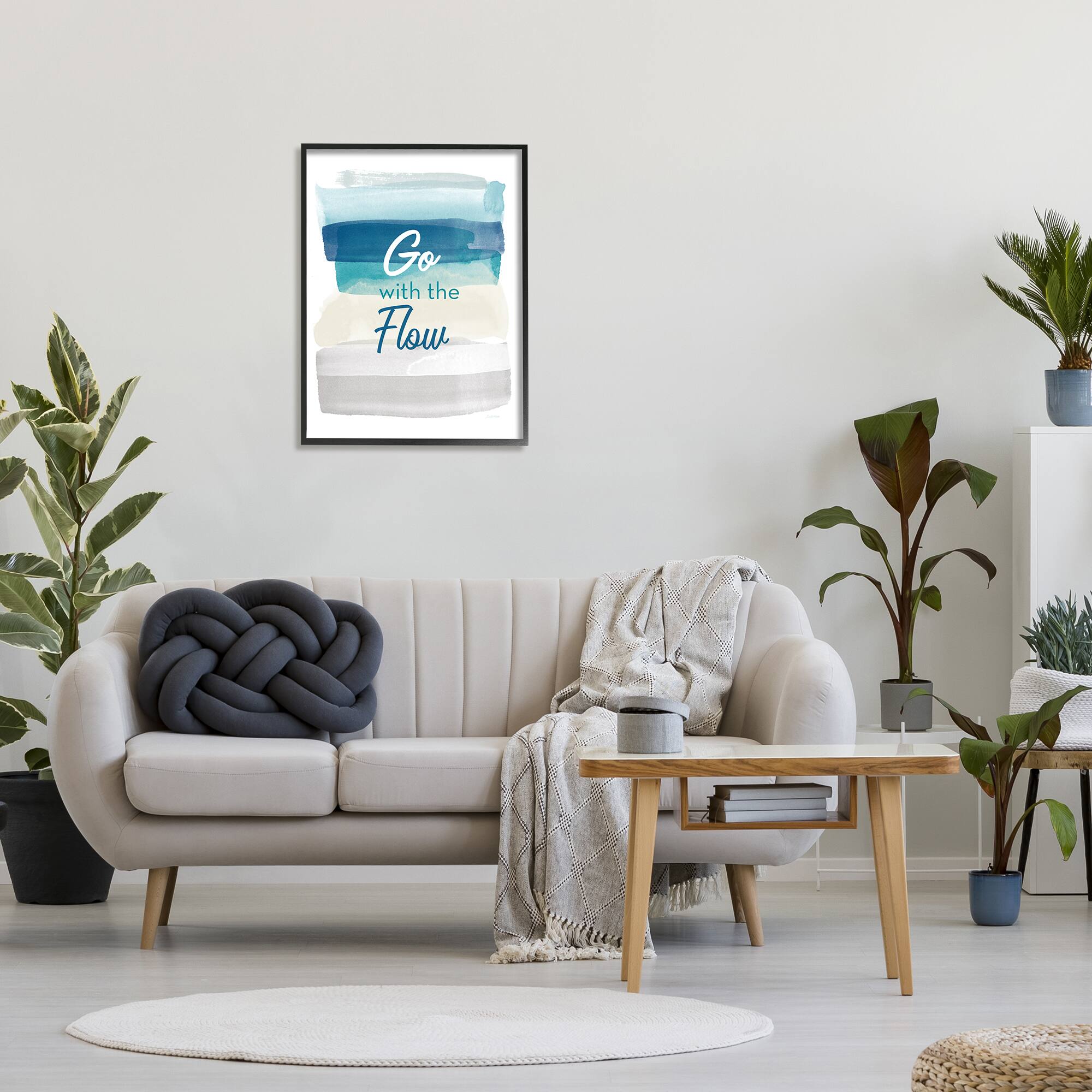 Stupell Industries Go with the Flow Nautical Beach Tone Wall Art in Black Frame
