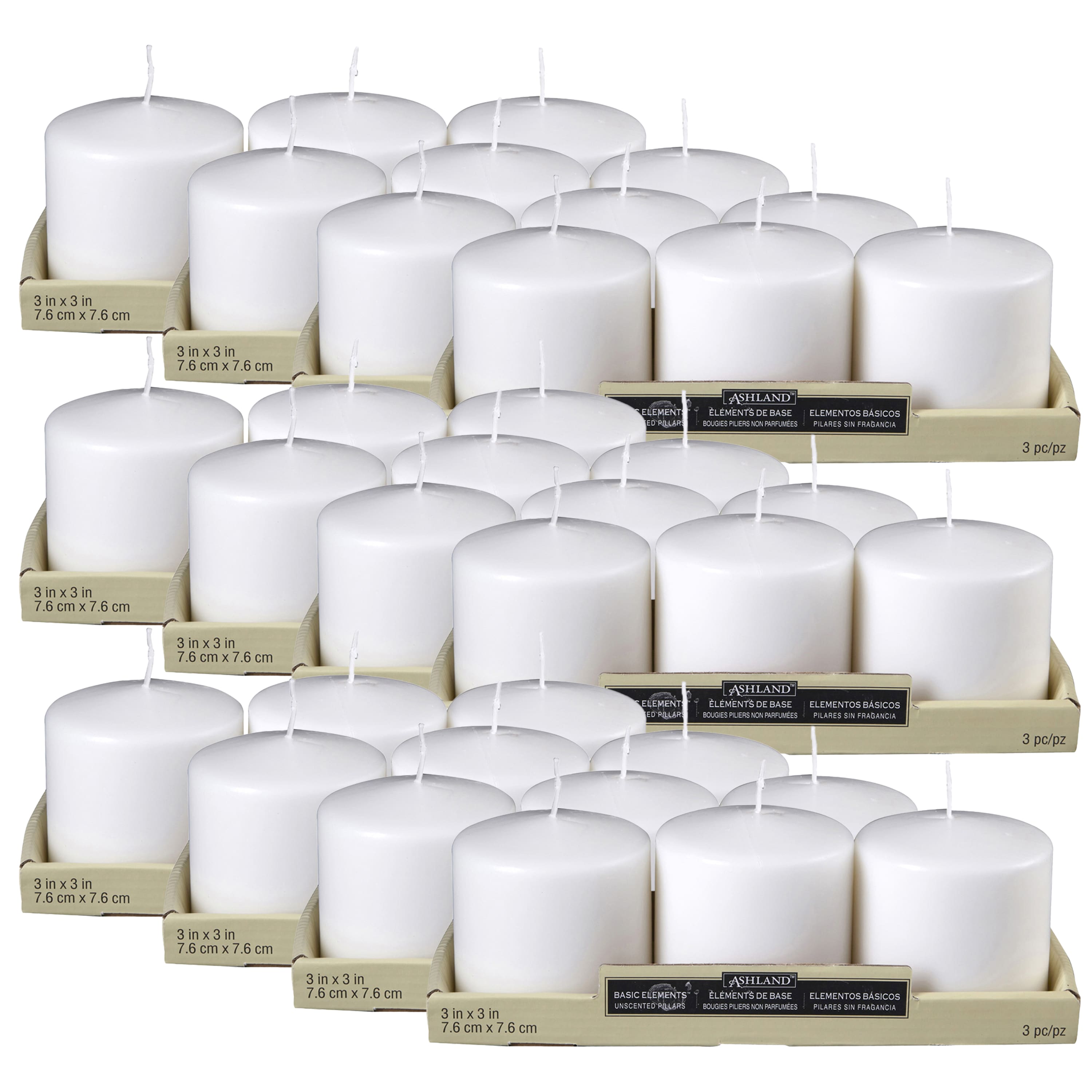 12 Packs: 3 ct. (36 total) Basic Elements™ White Pillar Candles by Ashland®