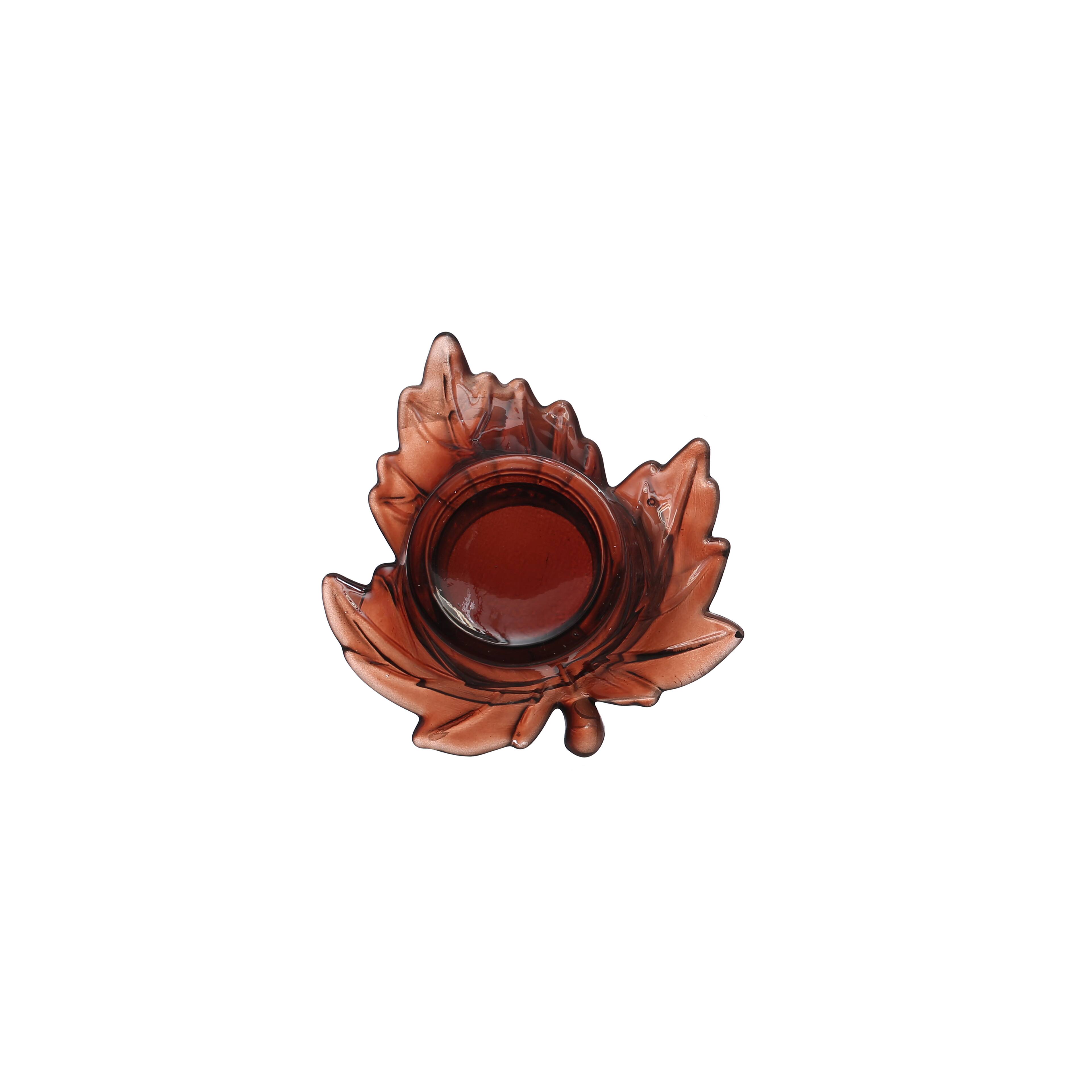 4&#x22; Brown Glass Maple Leaf Candle Holder by Ashland&#xAE;