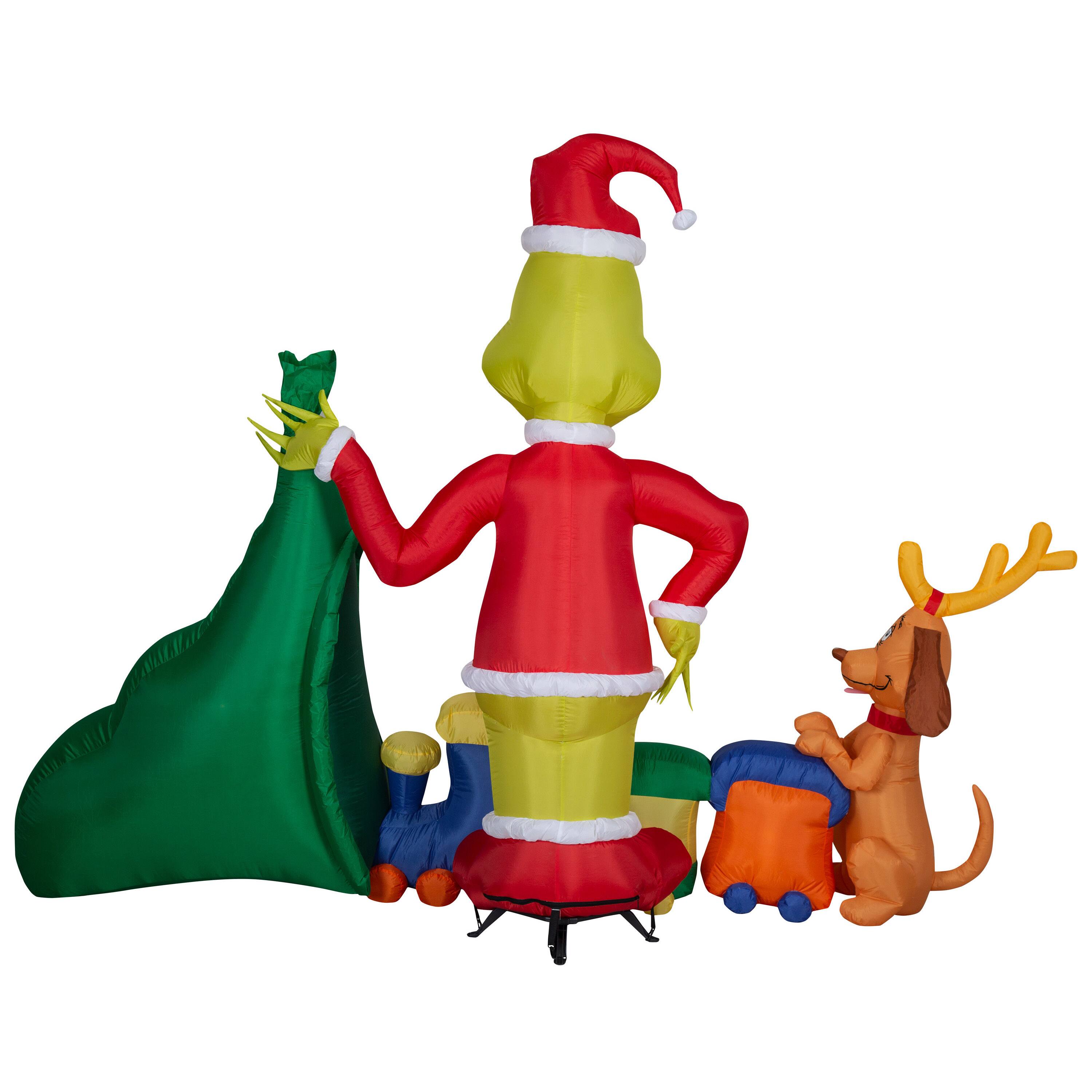 6.5ft. Airblown&#xAE; Inflatable Christmas Grinch Putting Train in Santa Sack