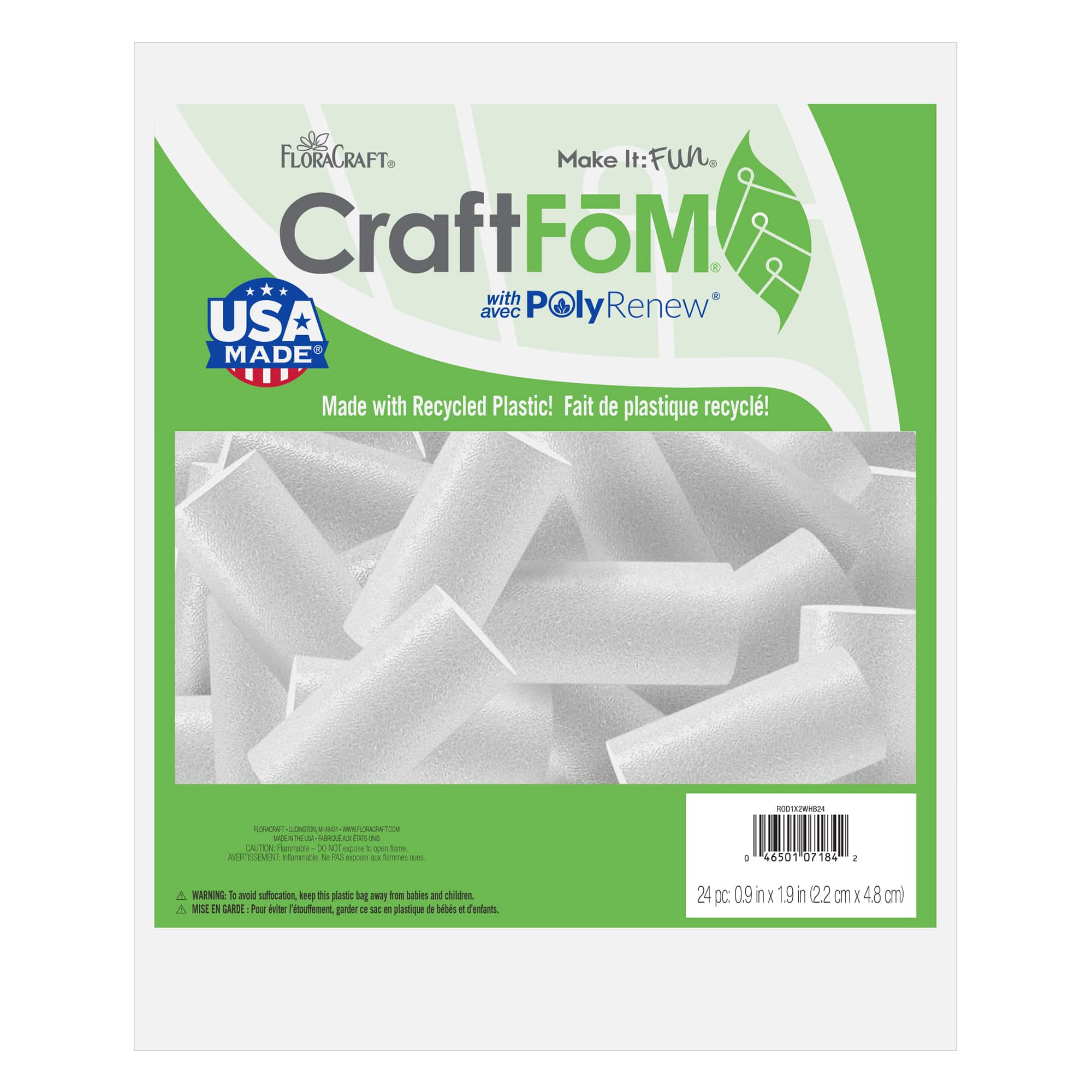 FloraCraft® CraftFōM® 1" x 2" White Foam Rods, 24ct.