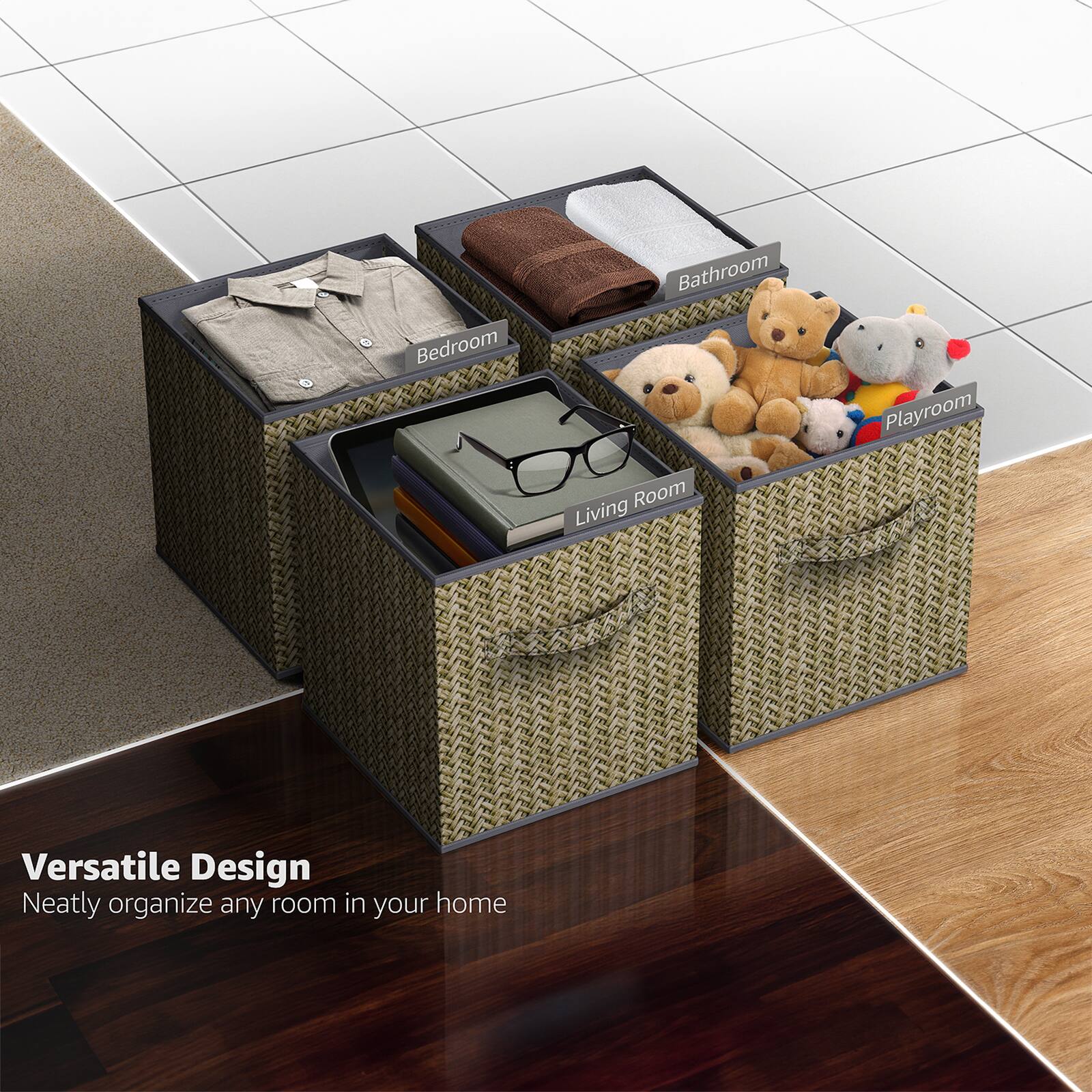 Sorbus 11&#x22; Gray Woven Foldable Storage Cubes, 4ct.