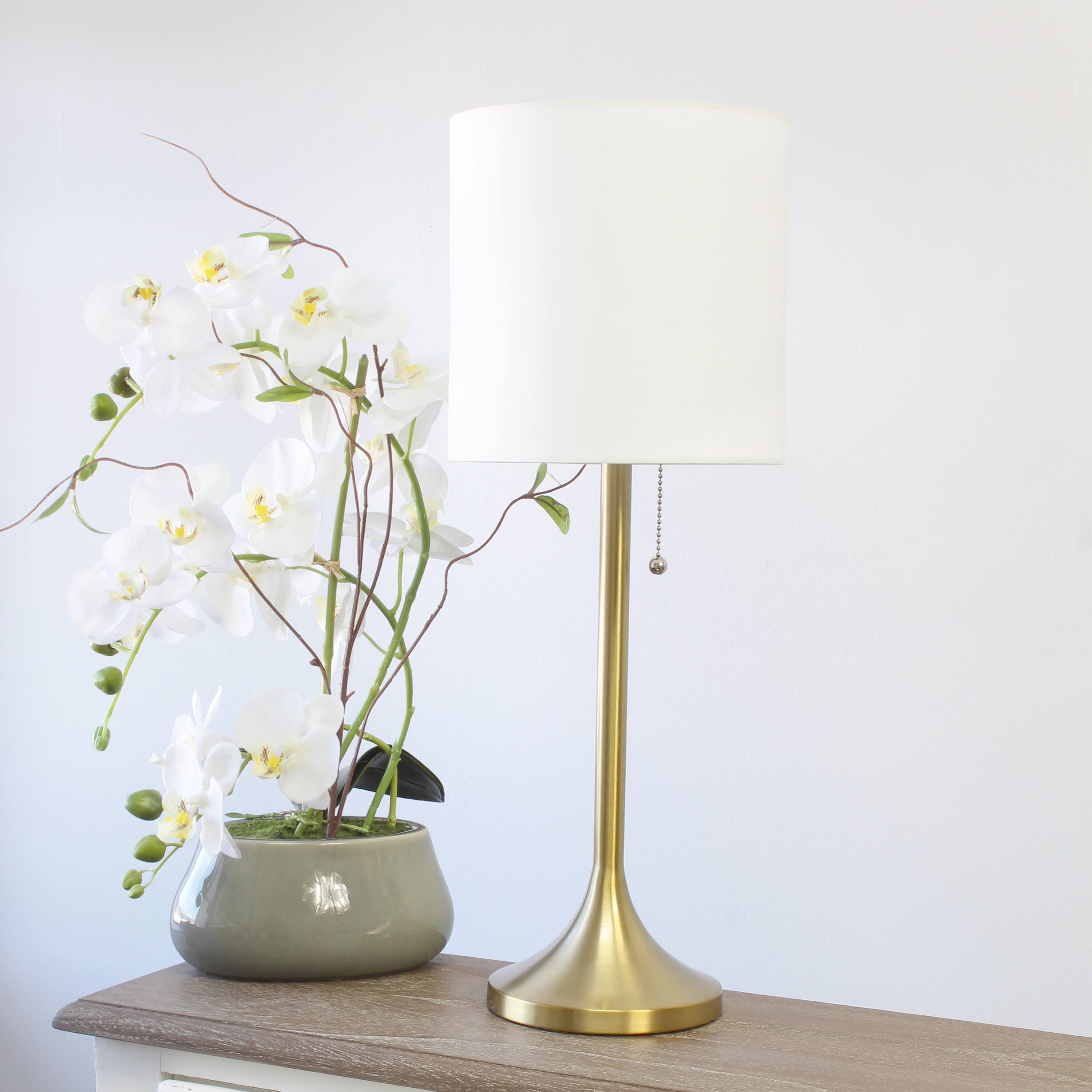Simple Designs 21.5&#x22; Tapered Gold Table Lamp with Fabric Drum Shade