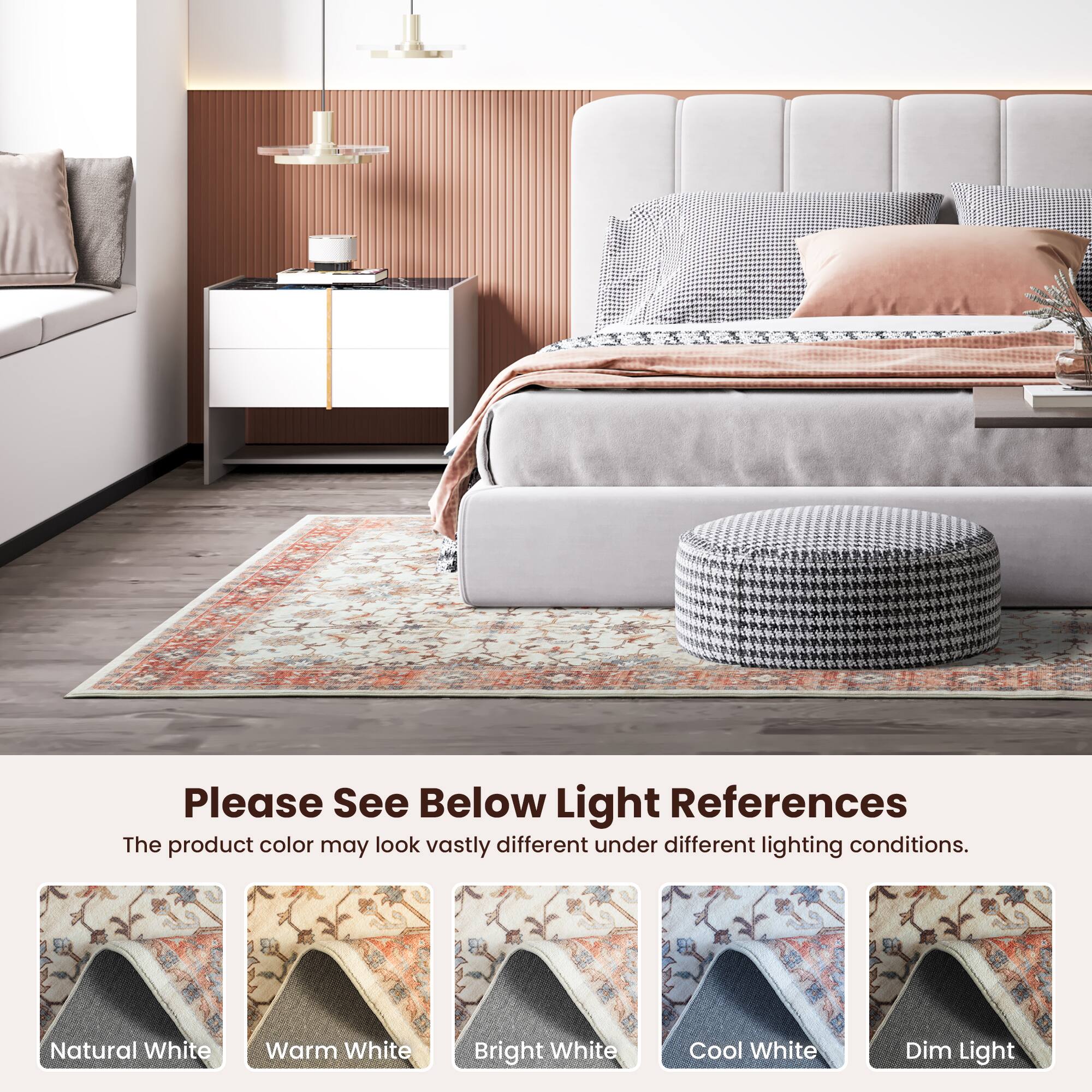 Glitzhome® Ivory & Red Oriental Area Rug