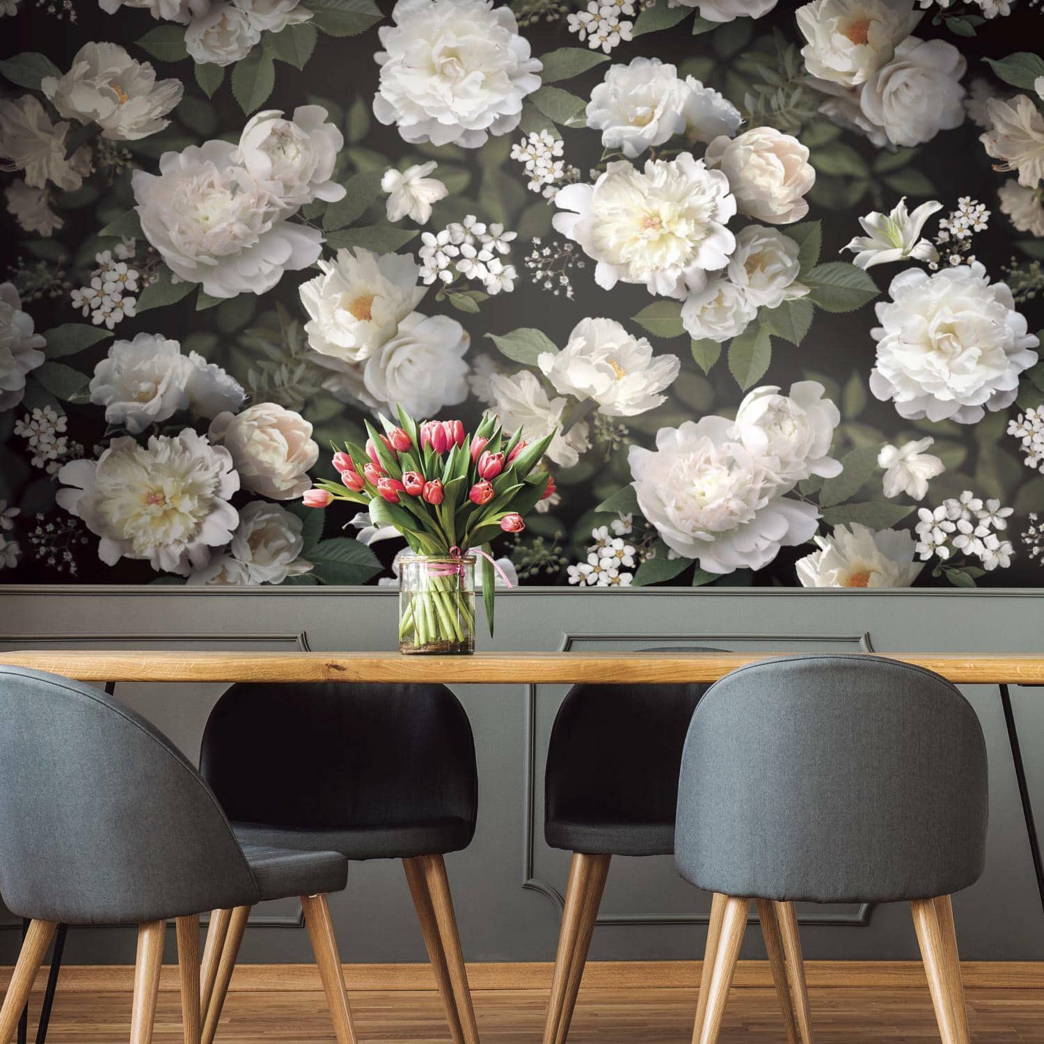 RoomMates Black Photographic Floral Mural