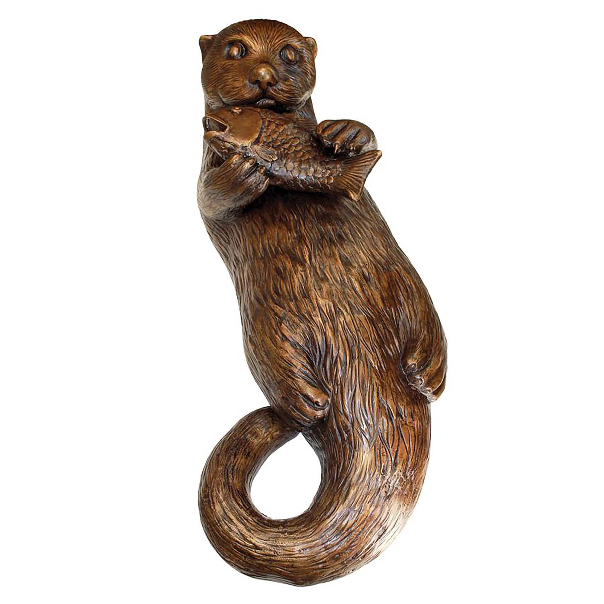 Design Toscano 30&#x22; Cast Bronze Lazy Otter with Fish Garden Statue