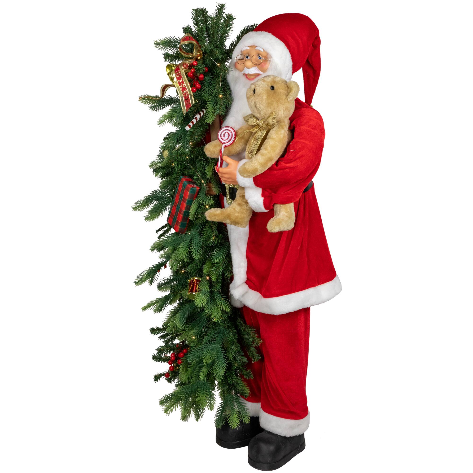 4ft. Musical Santa Claus with Lighted Christmas Tree &#x26; Teddy Bear Standing Christmas Figure