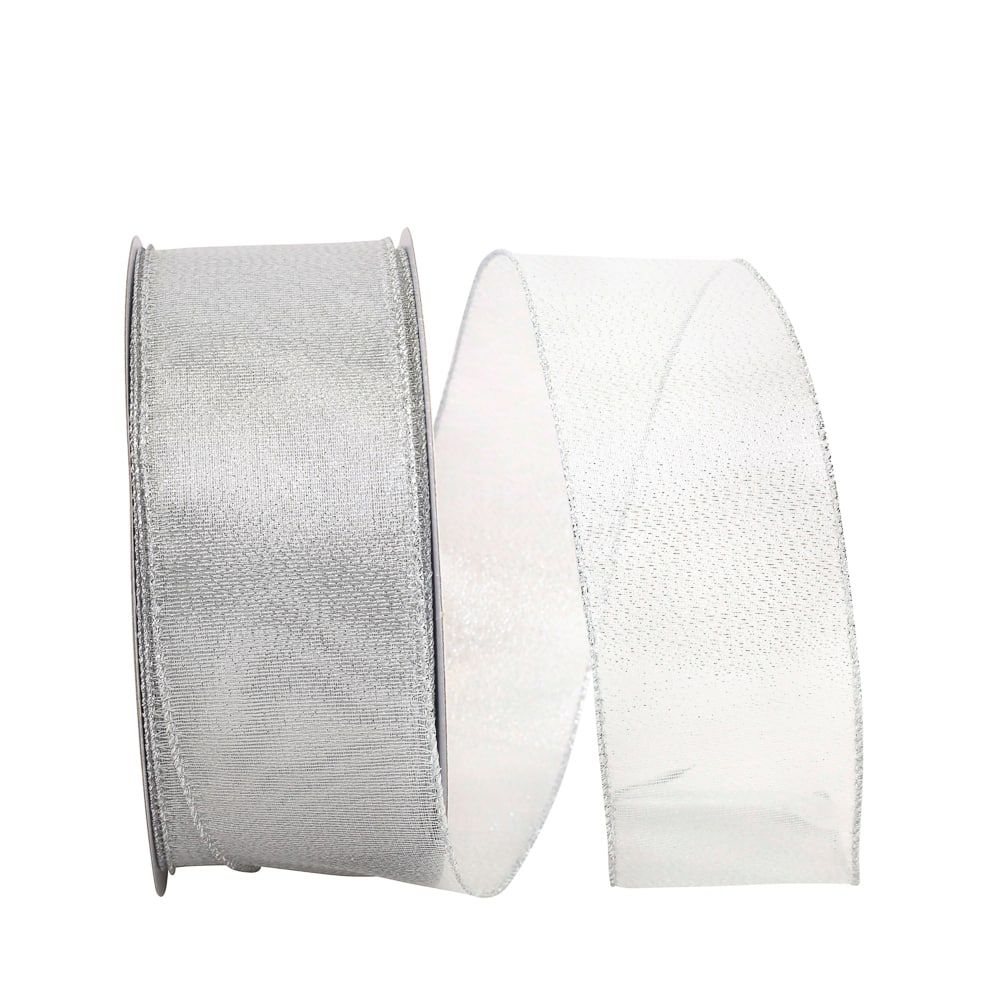 JAM Paper 2.5&#x22; x 50 yd. Silver Glimmer Value Wired Edge Ribbon
