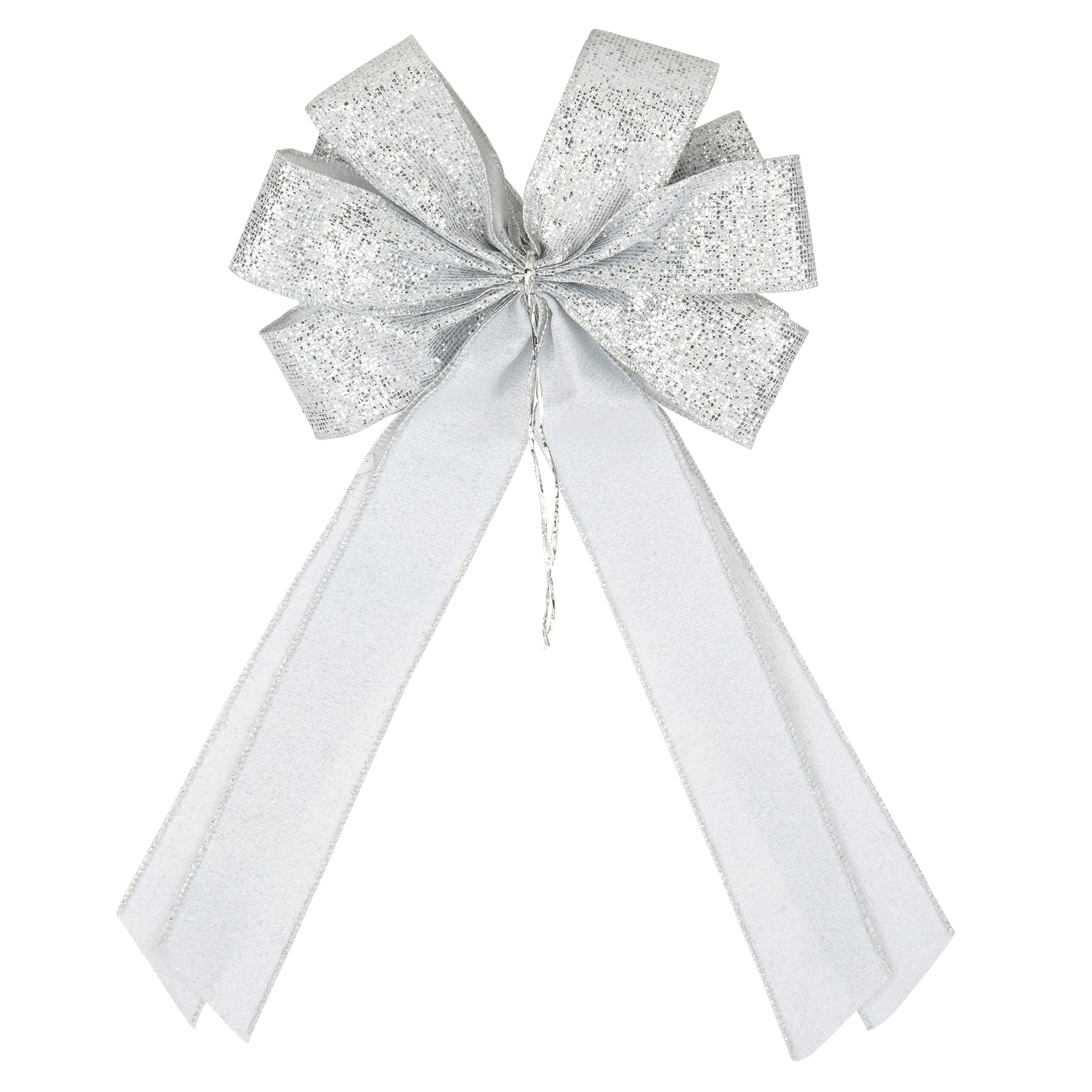 20.5&#x22; Silver Glitter Tree Topper Bow by Celebrate It&#x2122;