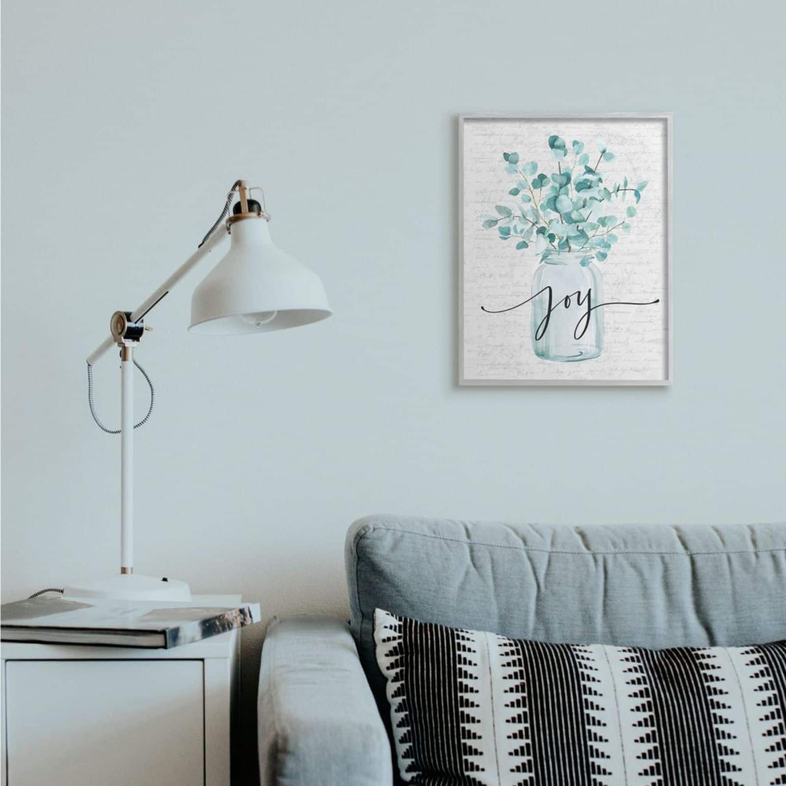 Stupell Industries Aqua Blue Plant Leaves In Joy Jar Framed Wall Art