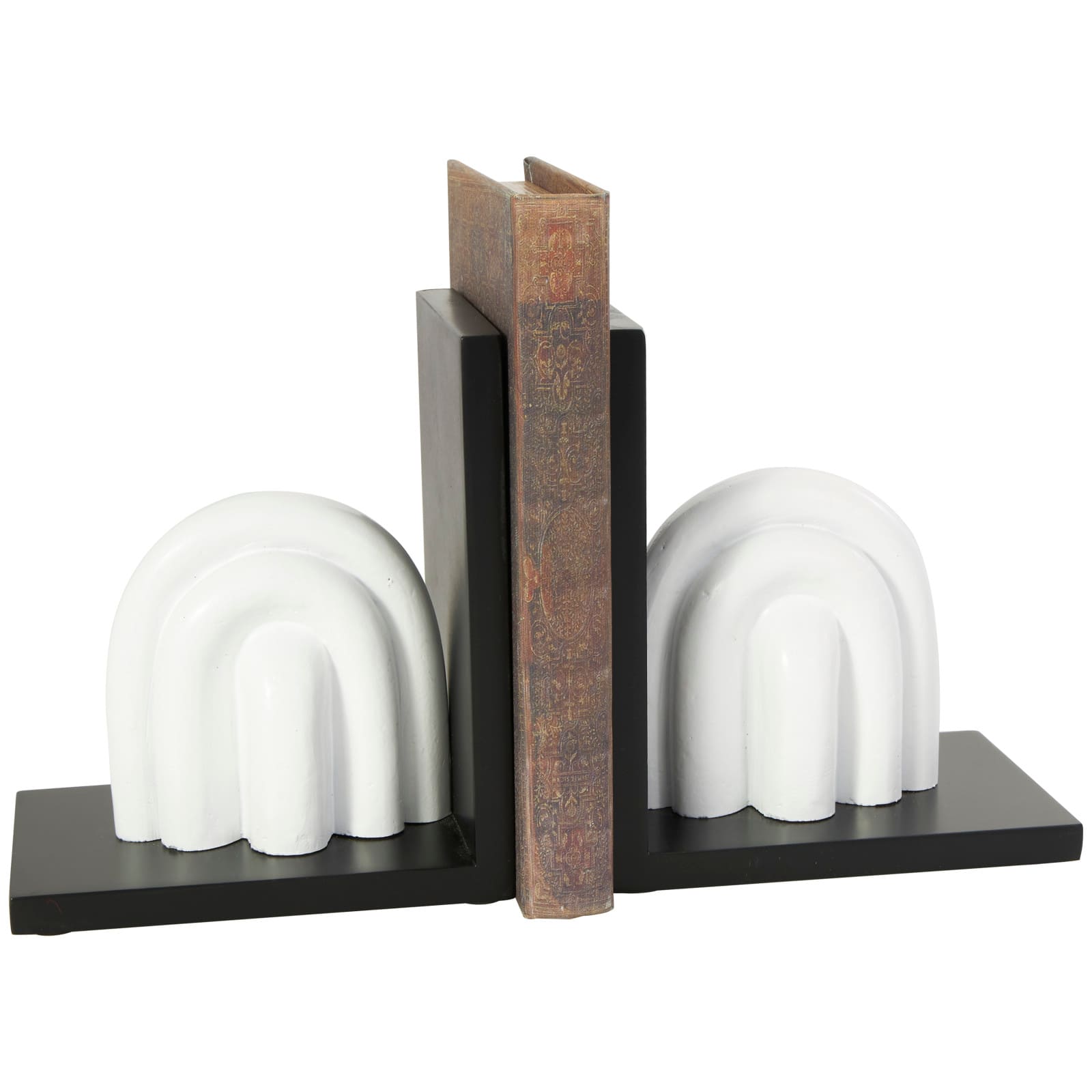 7&#x22; White MDF Abstract Layered Arched Bookends with Black Stands Set