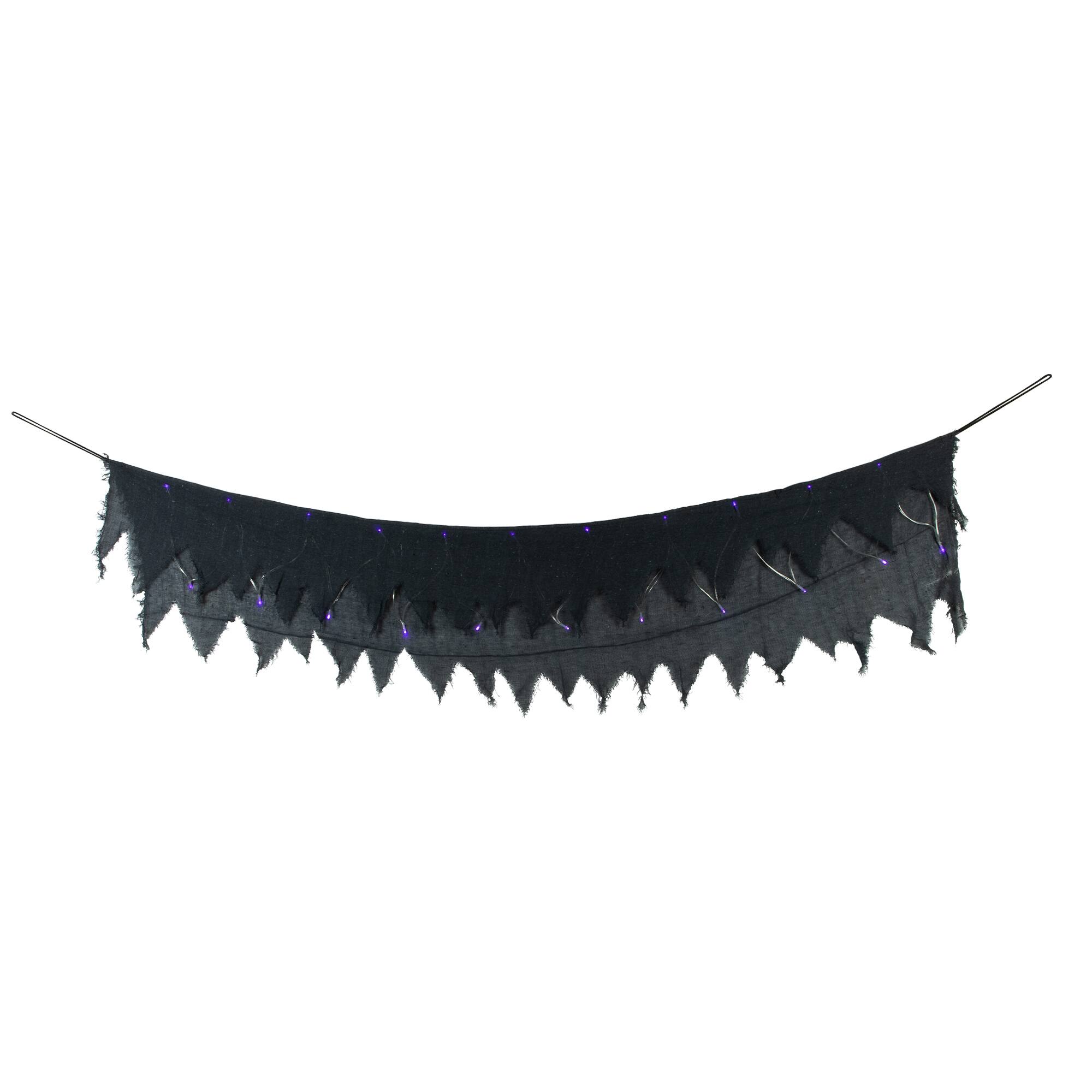 Lighted Raggedy Halloween Valance- 5.75&#x27; - Purple LED Lights