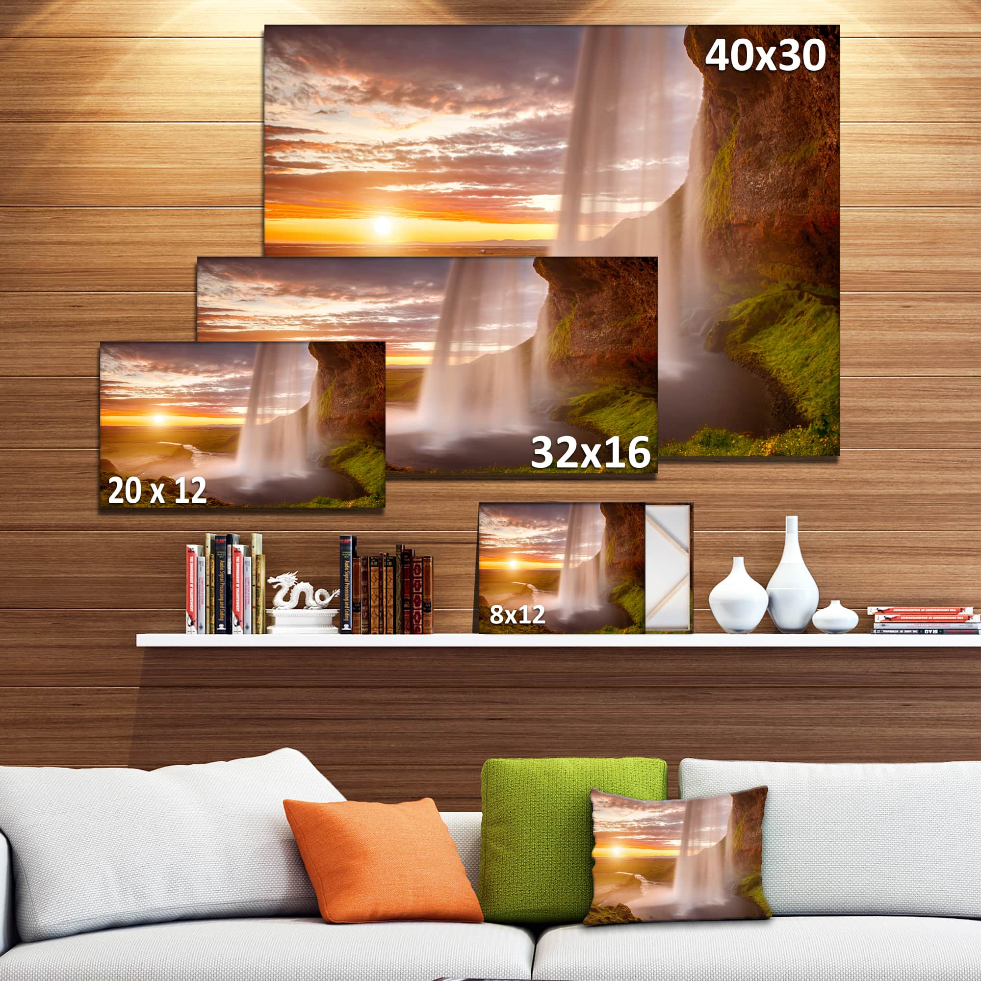 Designart - Seljalandsfoss Waterfall at Sunset - Landscape Photography Canvas Print