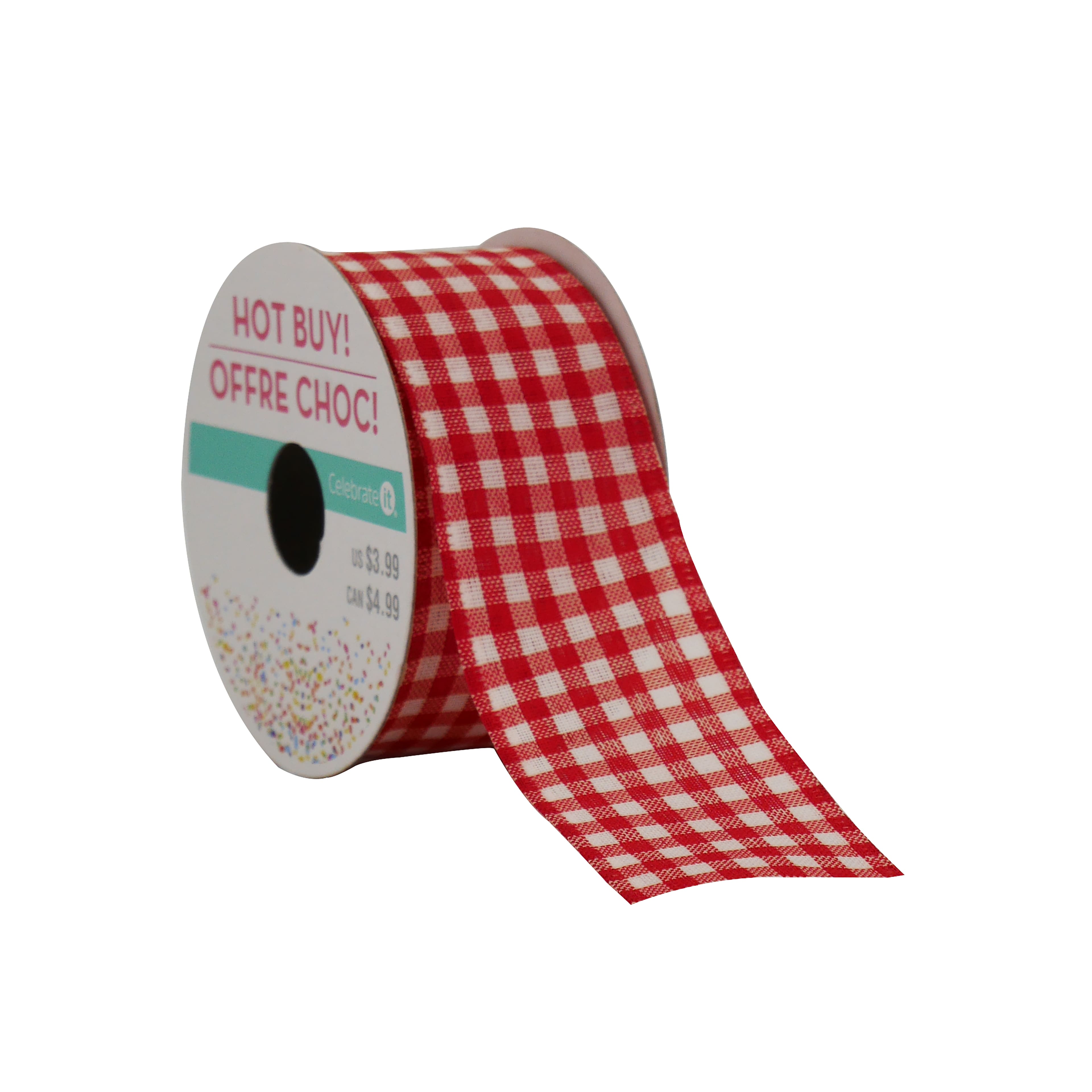 1.5&#x22; x 3yd. Red Gingham Wired Ribbon by Celebrate It&#xAE; Hot Buy!