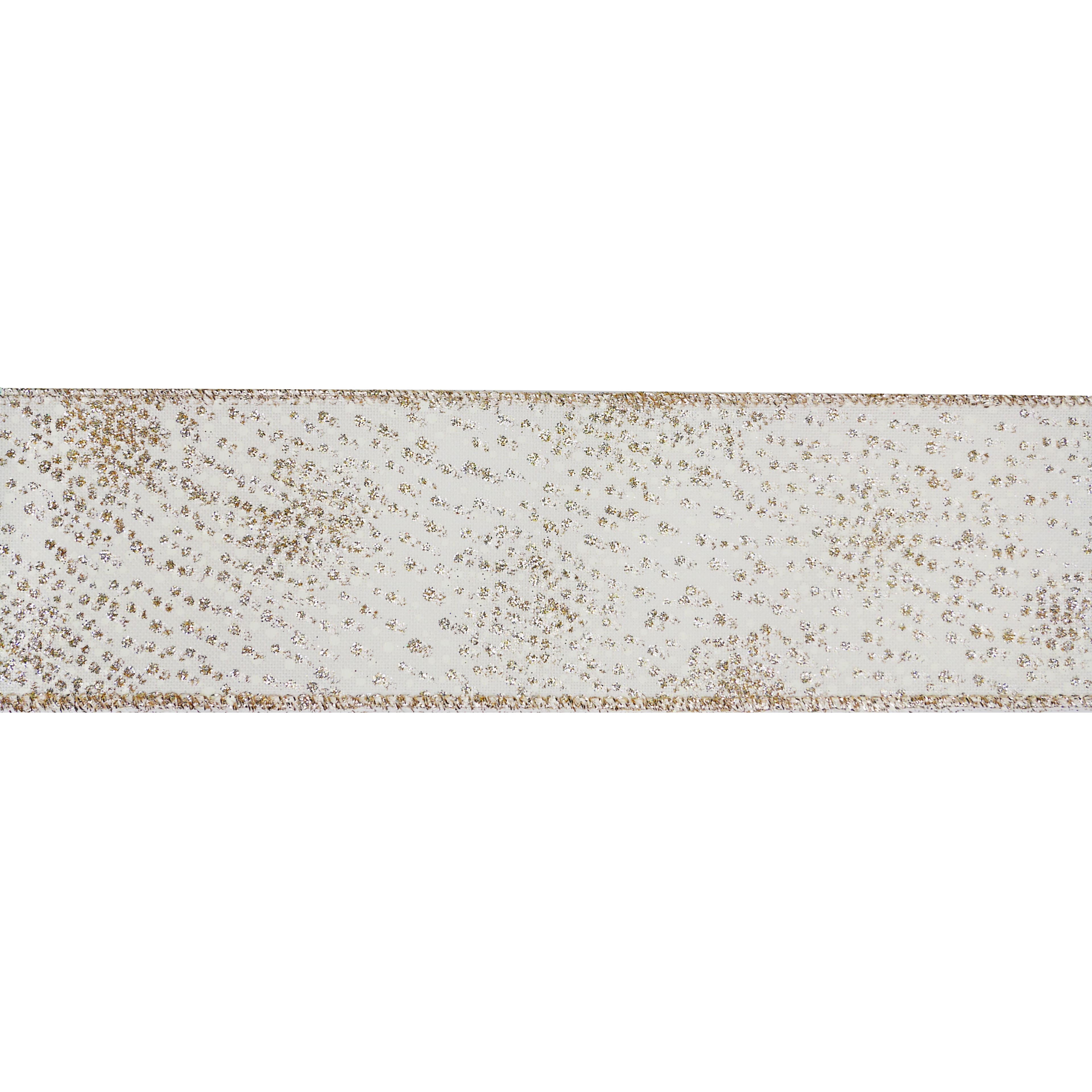 2.5&#x22; x 20ft. Cream &#x26; Gold Dots Wired Faux Linen Ribbon by Celebrate It&#xAE;