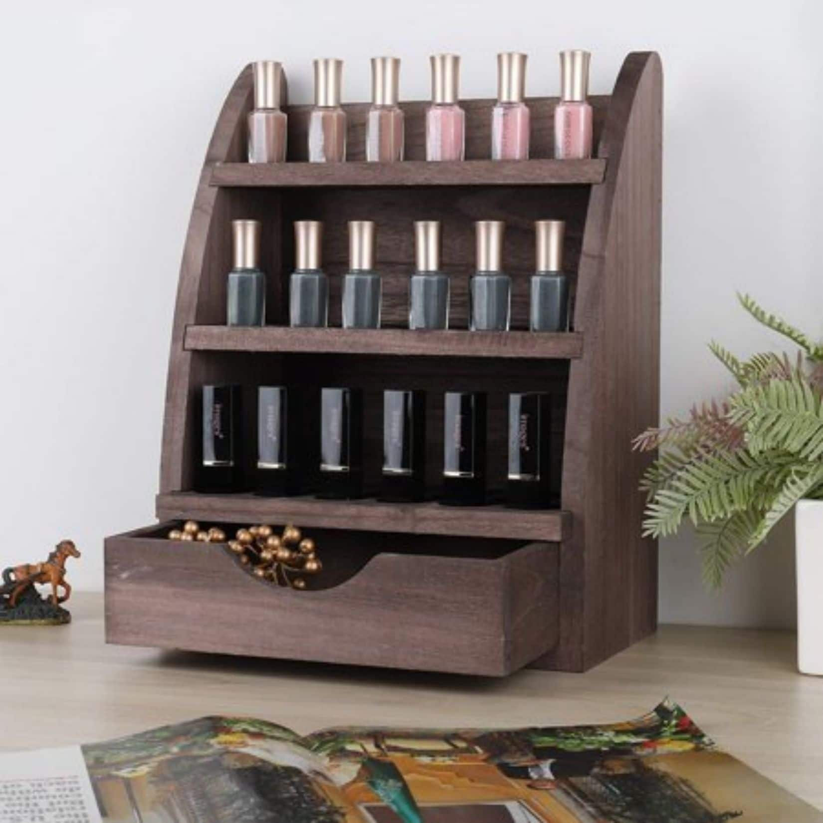 NEX&#x2122; 3 Tier Rustic Wooden Essential Oil/Nail Polish Holder with Drawer