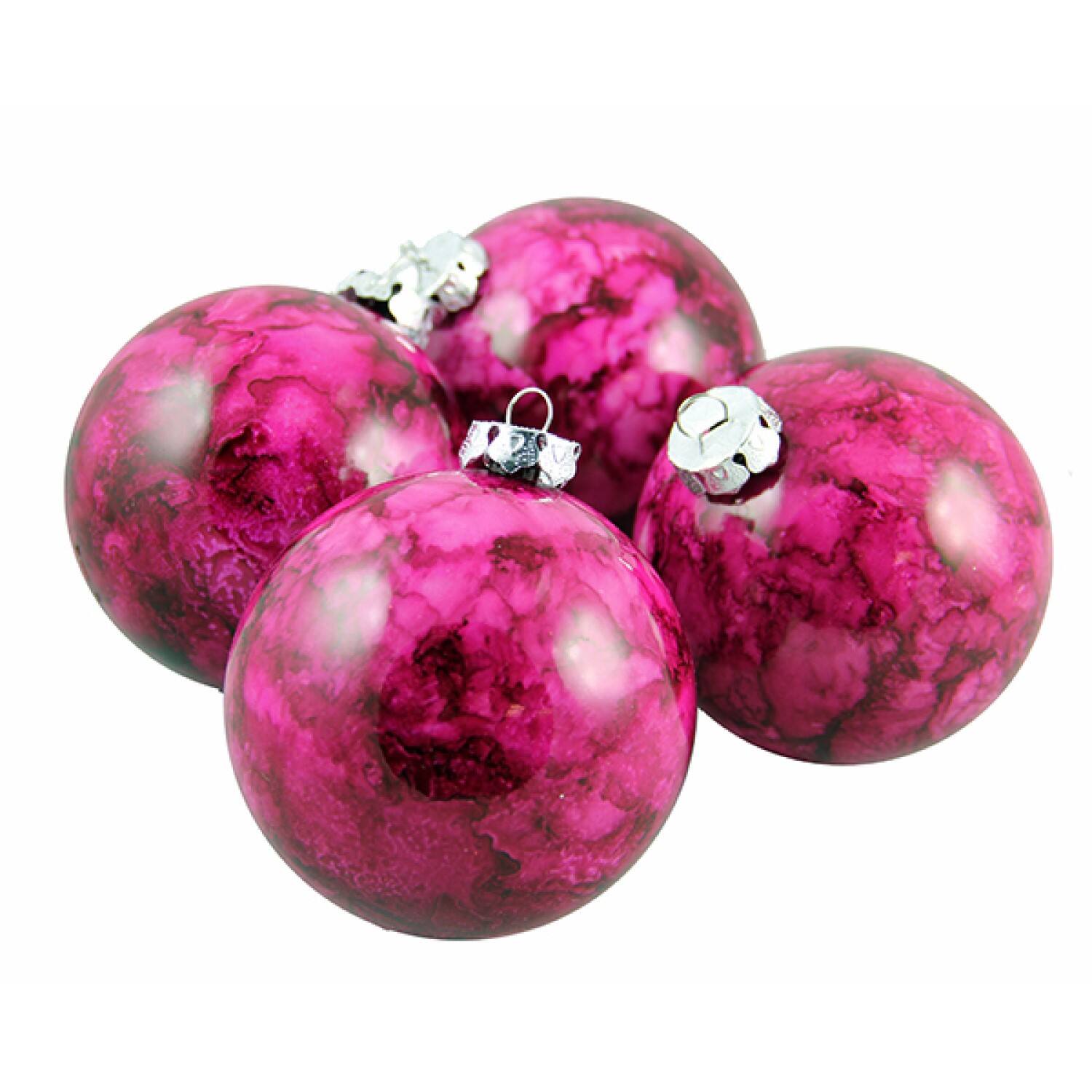 4ct Marbled Red Violet Shatterproof Ball Ornaments