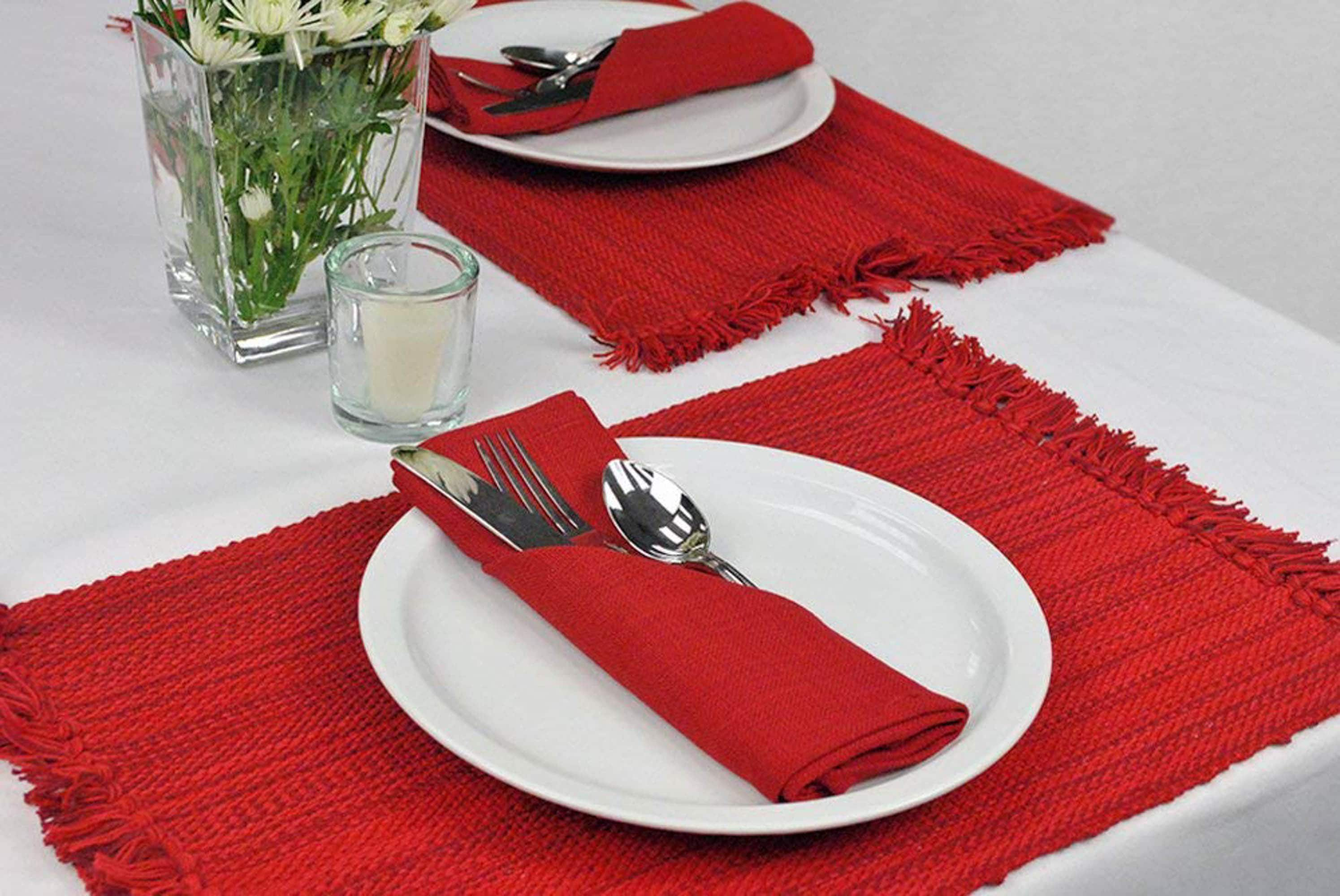 DII&#xAE; Variegated Red Fringe Placemat &#x26; Napkin Set, 8ct.