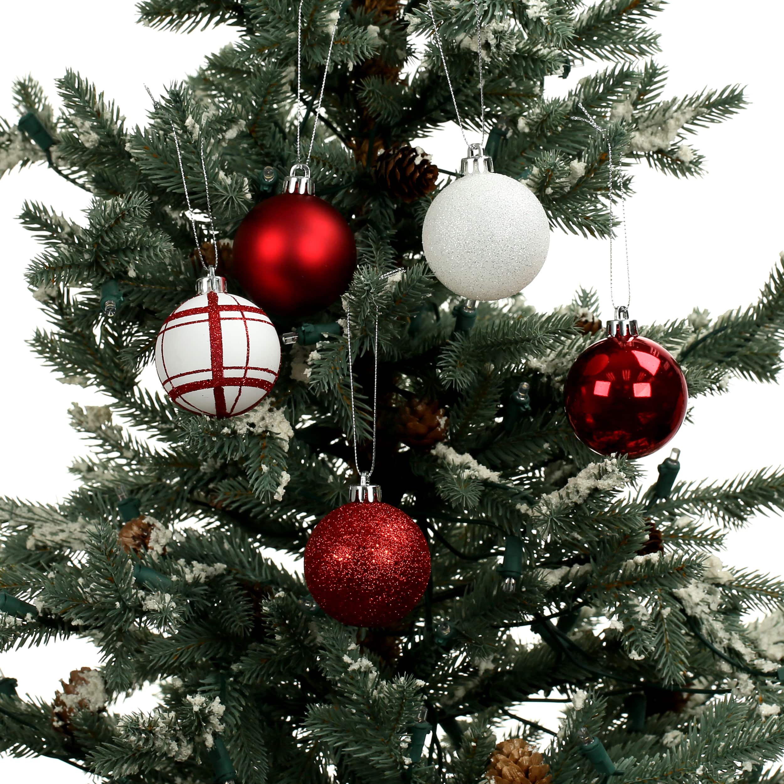 5 Pack 2.2&#x22; Red &#x26; White Shatterproof Ball Ornaments by Ashland&#xAE;