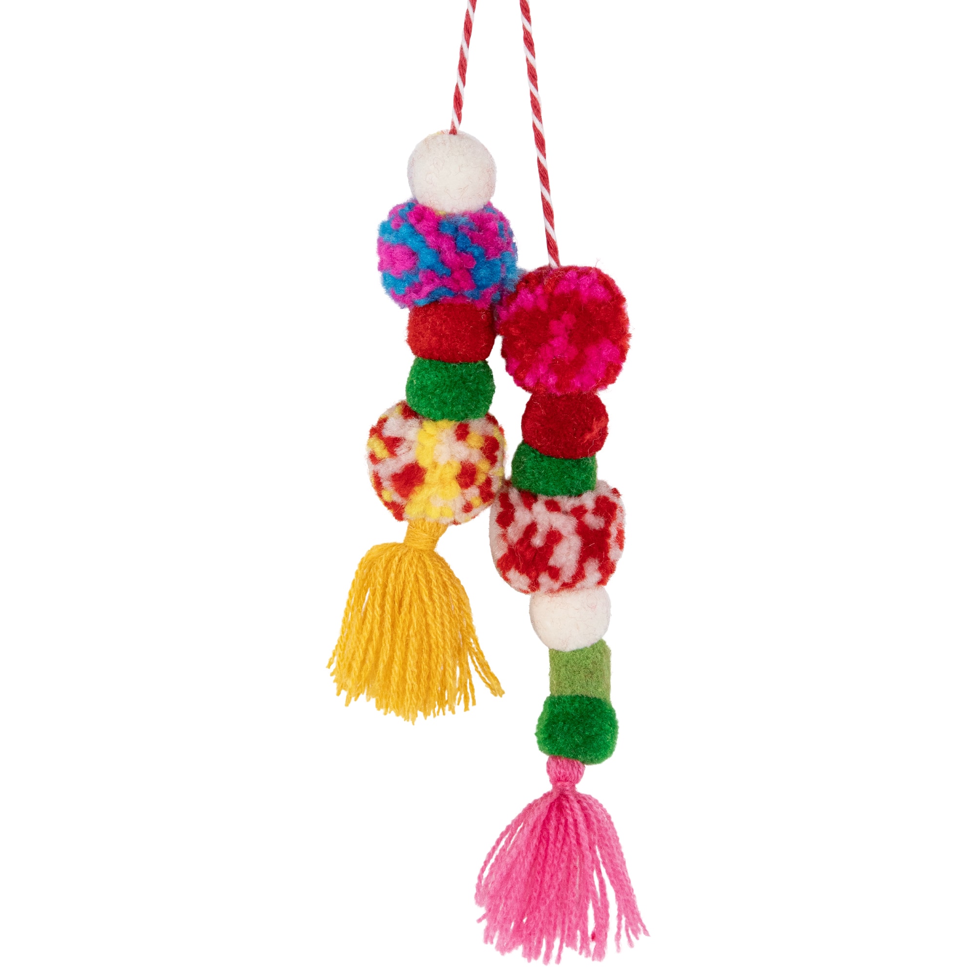 20&#x22; White Christmas Stocking with Multicolor Pom-Poms and Tassels
