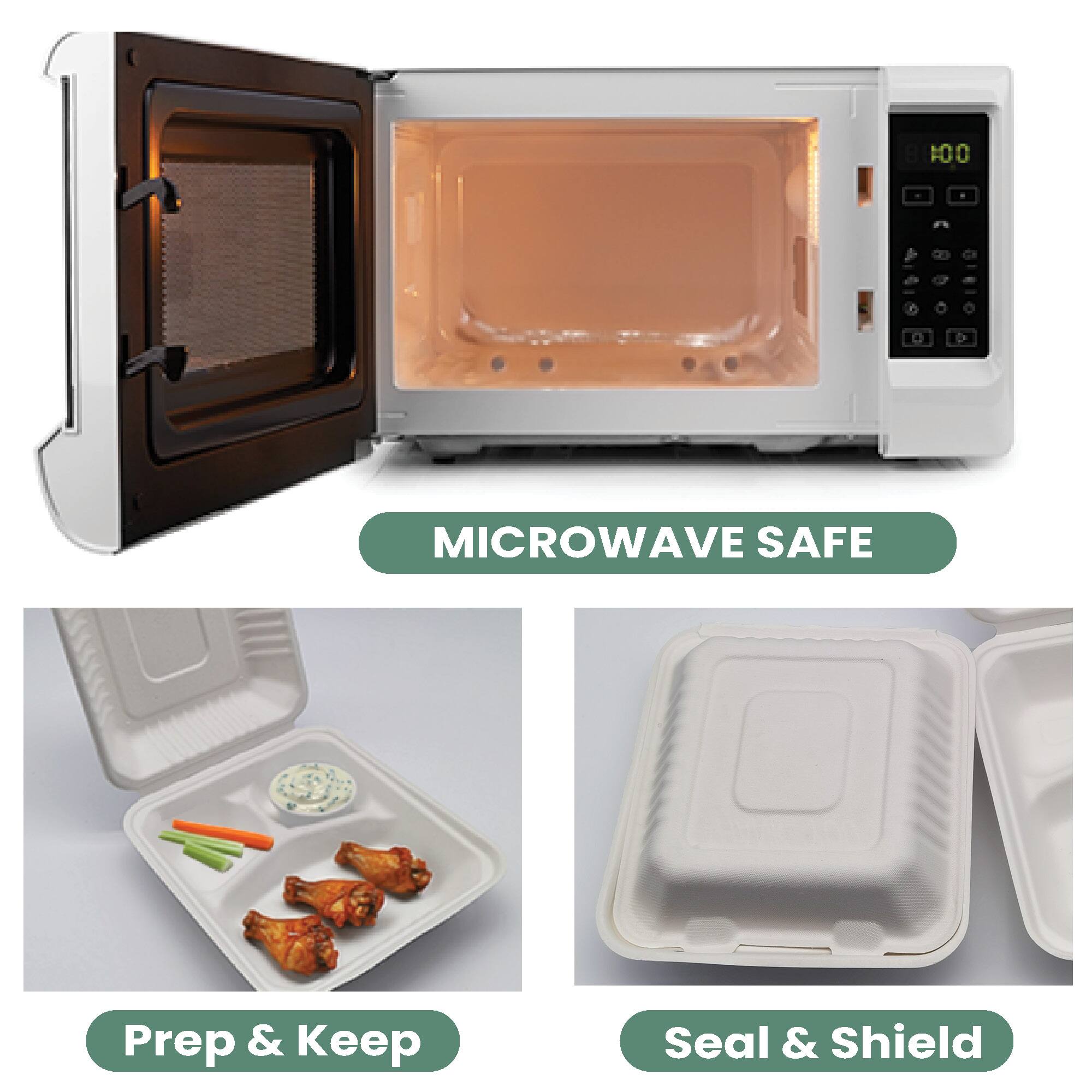 9" White Single-Compartment Hinged Compostable Take Out Containers, 200ct.