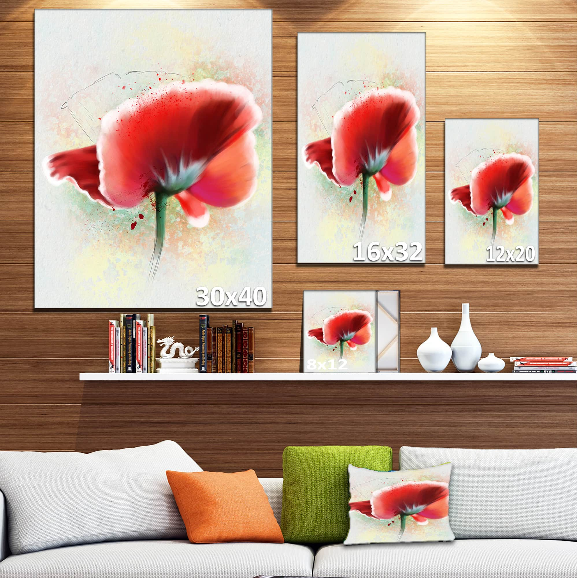 Designart - Beautiful Red Watercolor Poppy - Flowers Canvas Wall Artwork