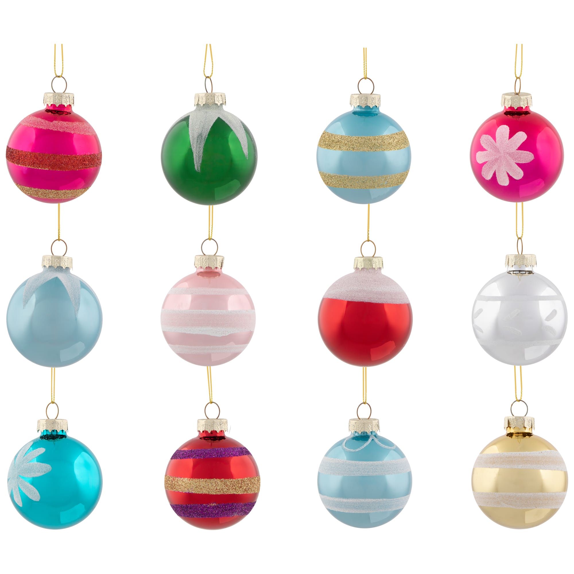 12ct. 2.5" Frosted & Glittered Multicolor Glass Ball Ornaments