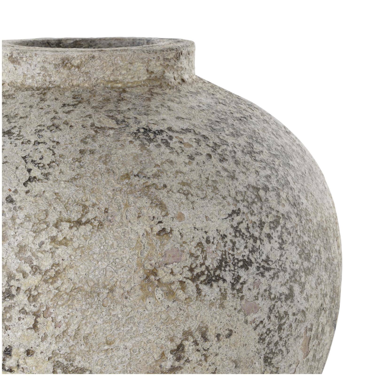 12" Cream Ceramic Antique Style Round Vase with Textured Distressing