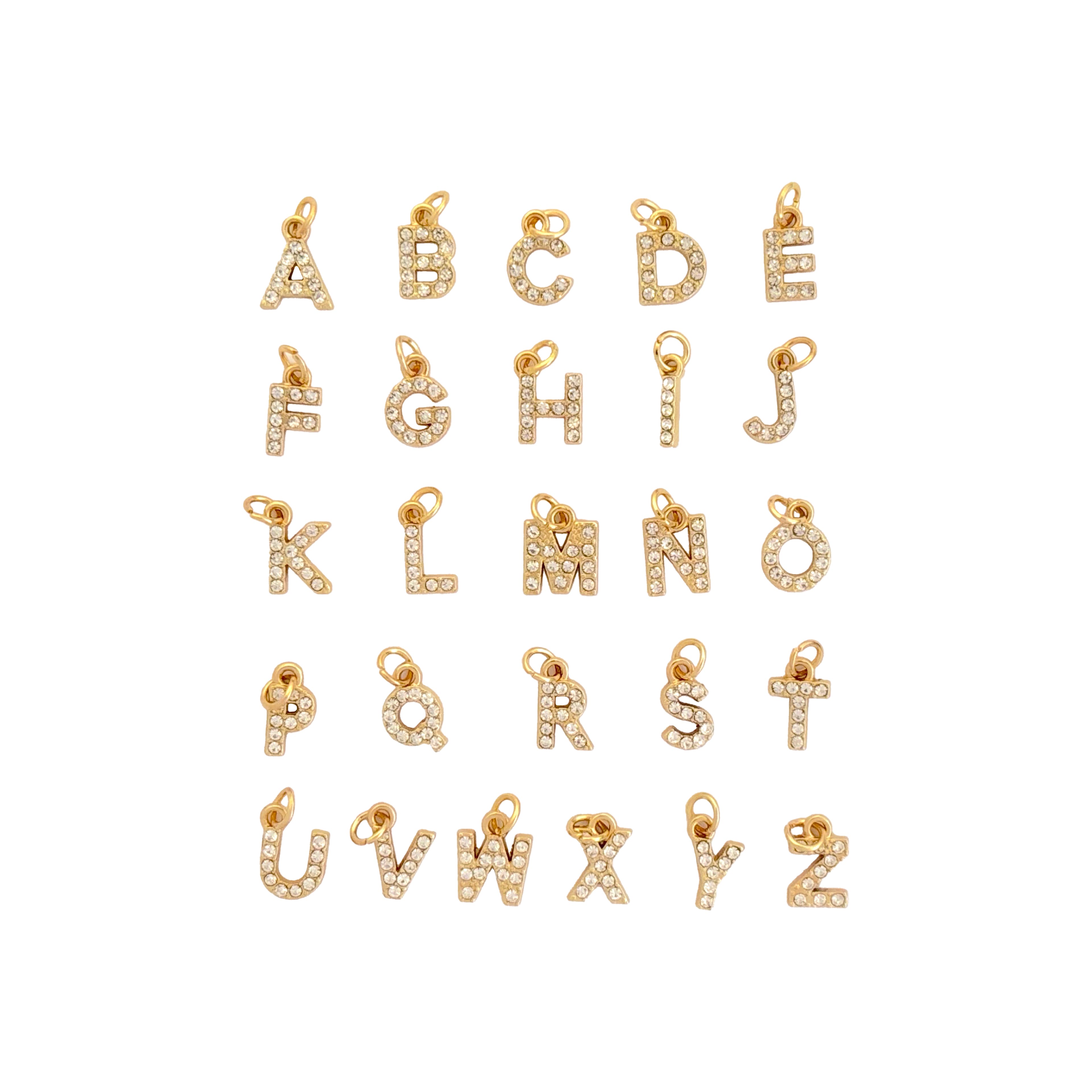 Blue Moon Studio&#x2122; White Stone Gold-Colored Alphabet Charm Set