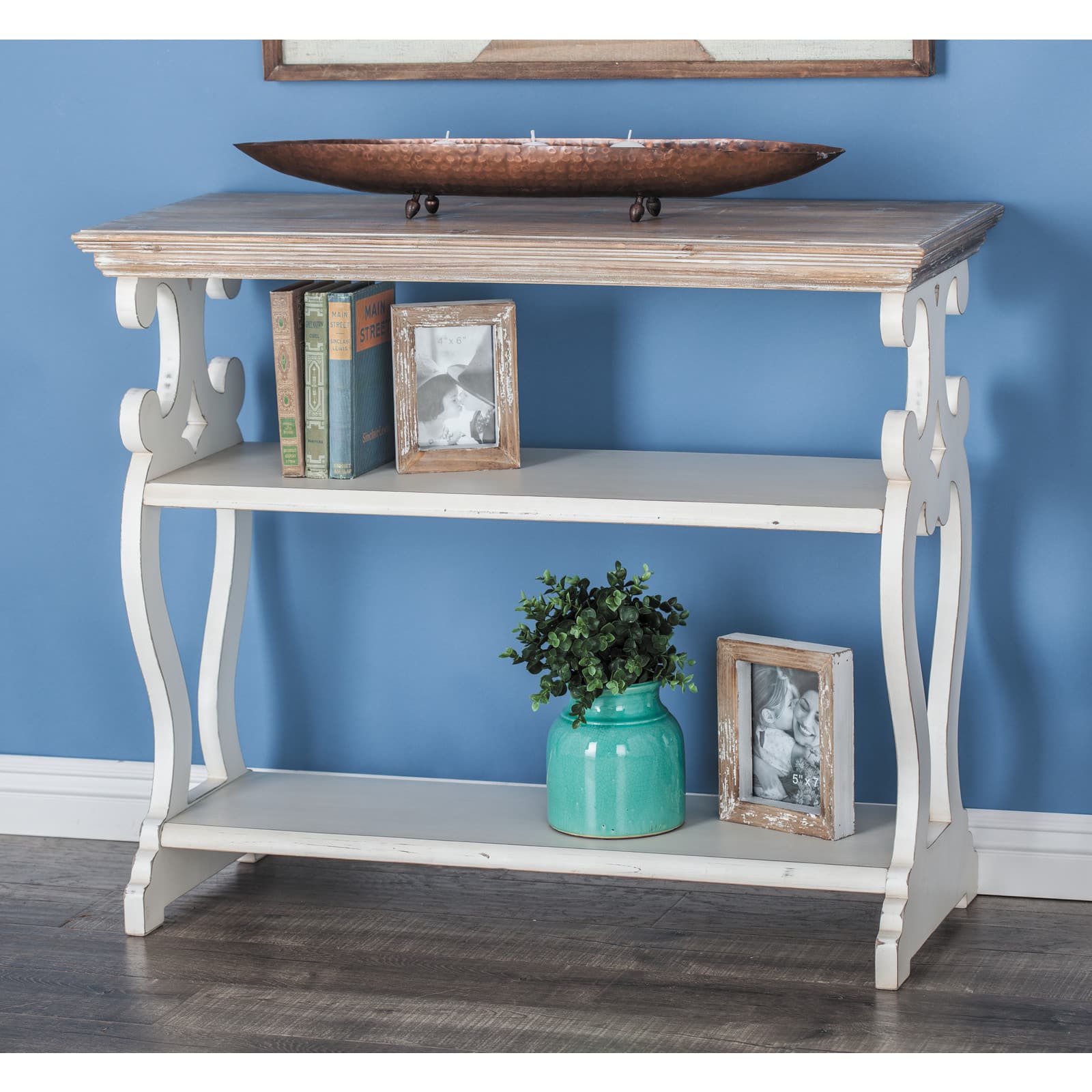 White Farmhouse Wood Console Table, 32&#x22; x 38&#x22;