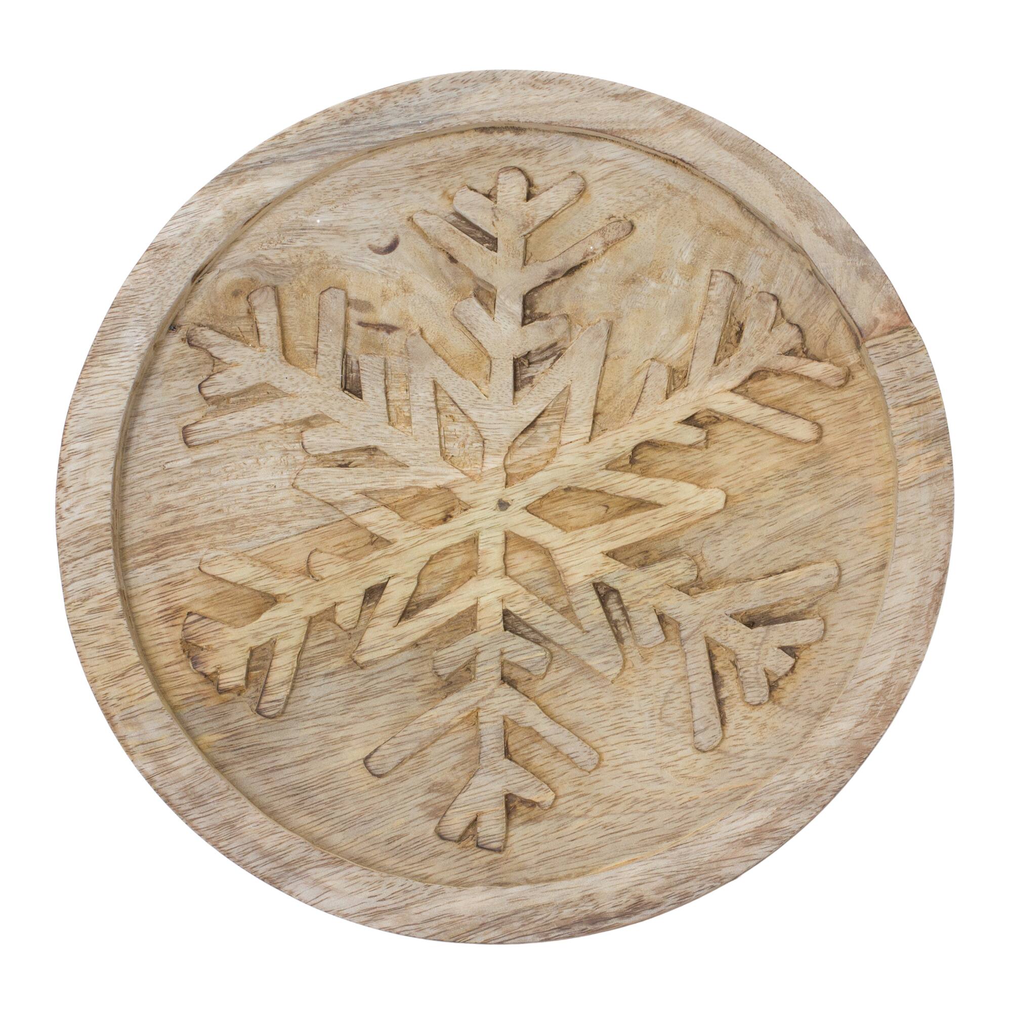 Tree &#x26; Snowflake Natural Wood Holiday Trivet Set