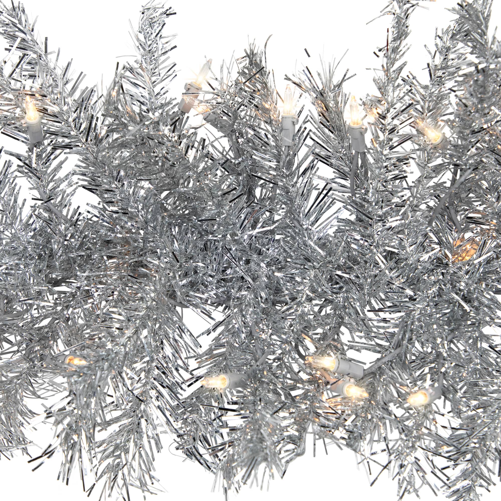 9ft. Pre-Lit Silver Tinsel Christmas Garland