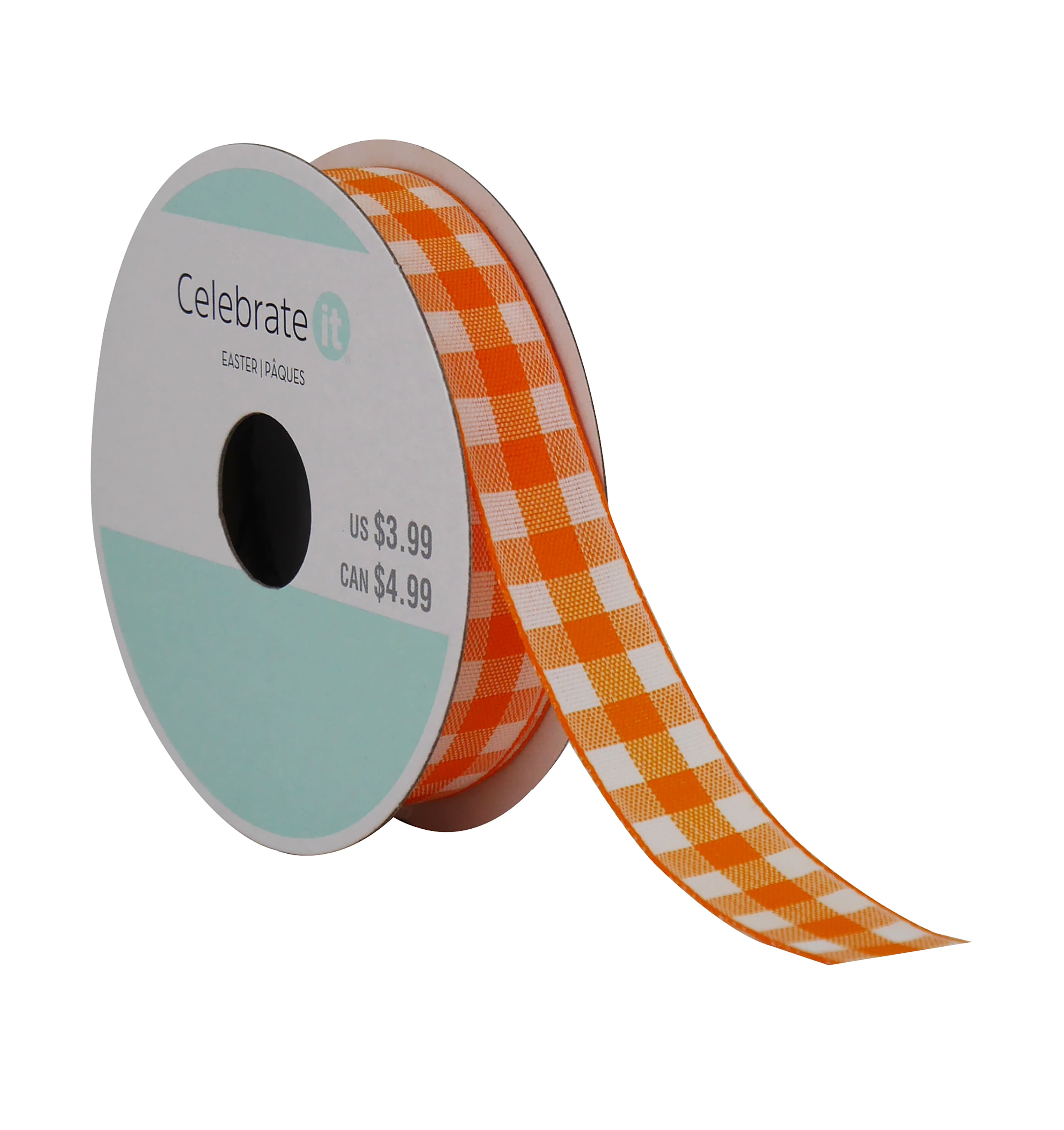 5/8&#x22; x 12ft. Orange Gingham Ribbon by Celebrate It&#xAE; Easter