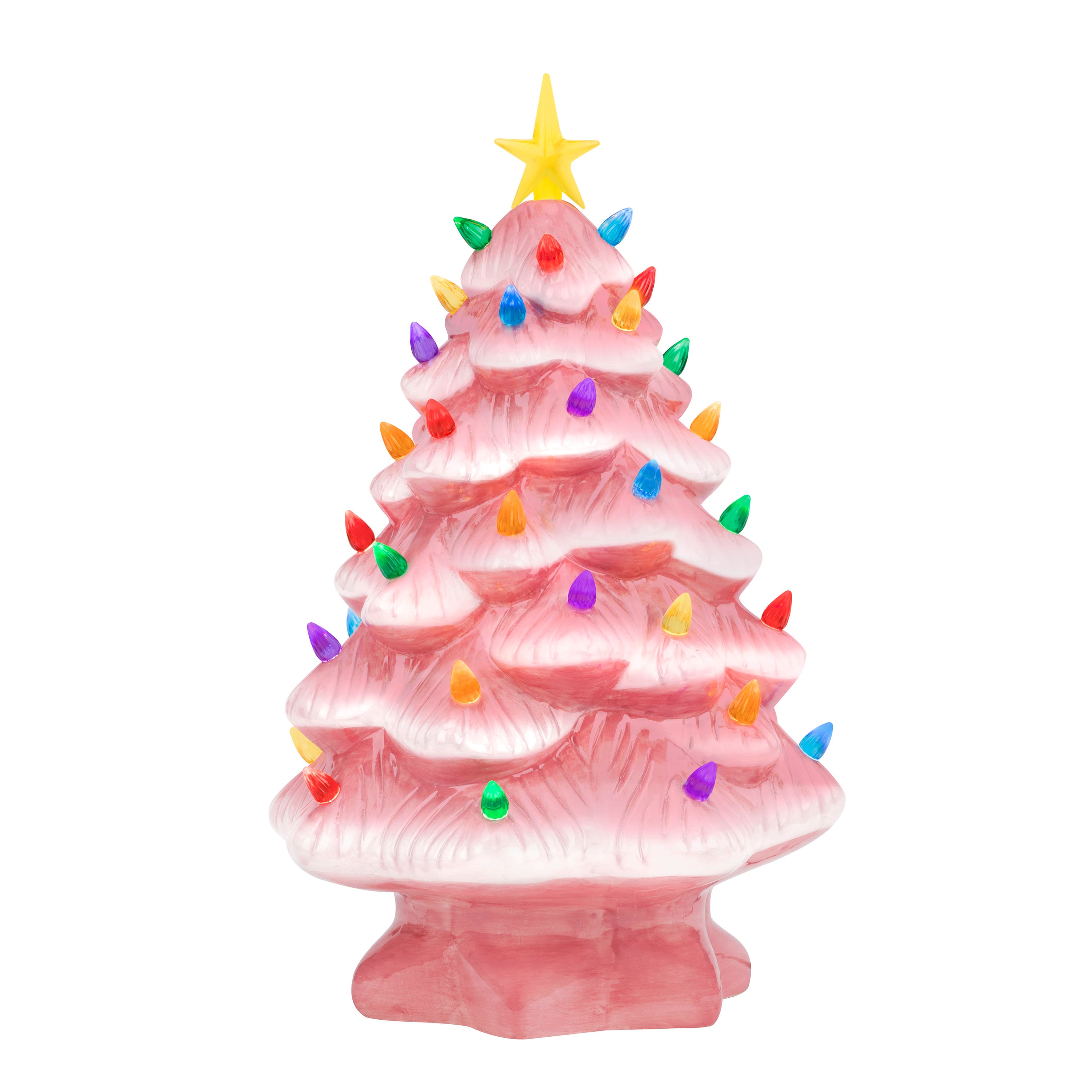 14&#x22; Pink Nostalgic LED Ceramic Christmas Tree with Removable Bulbs