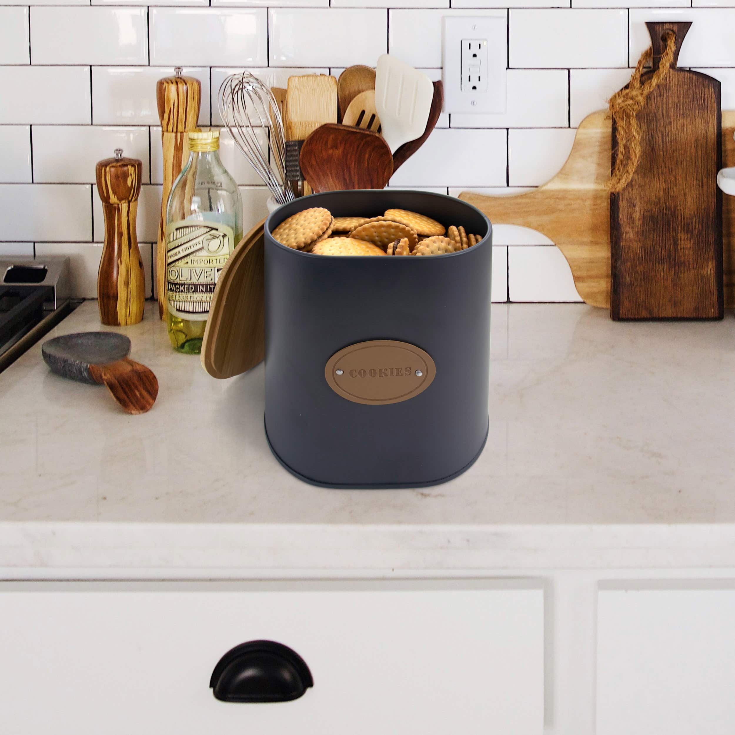 MegaChef 5-Piece Canister Set in Gray with Bamboo Lids