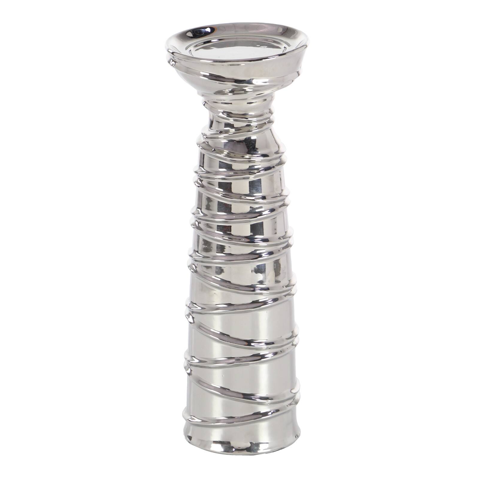 Silver Ceramic Contemporary Candle Holder Set