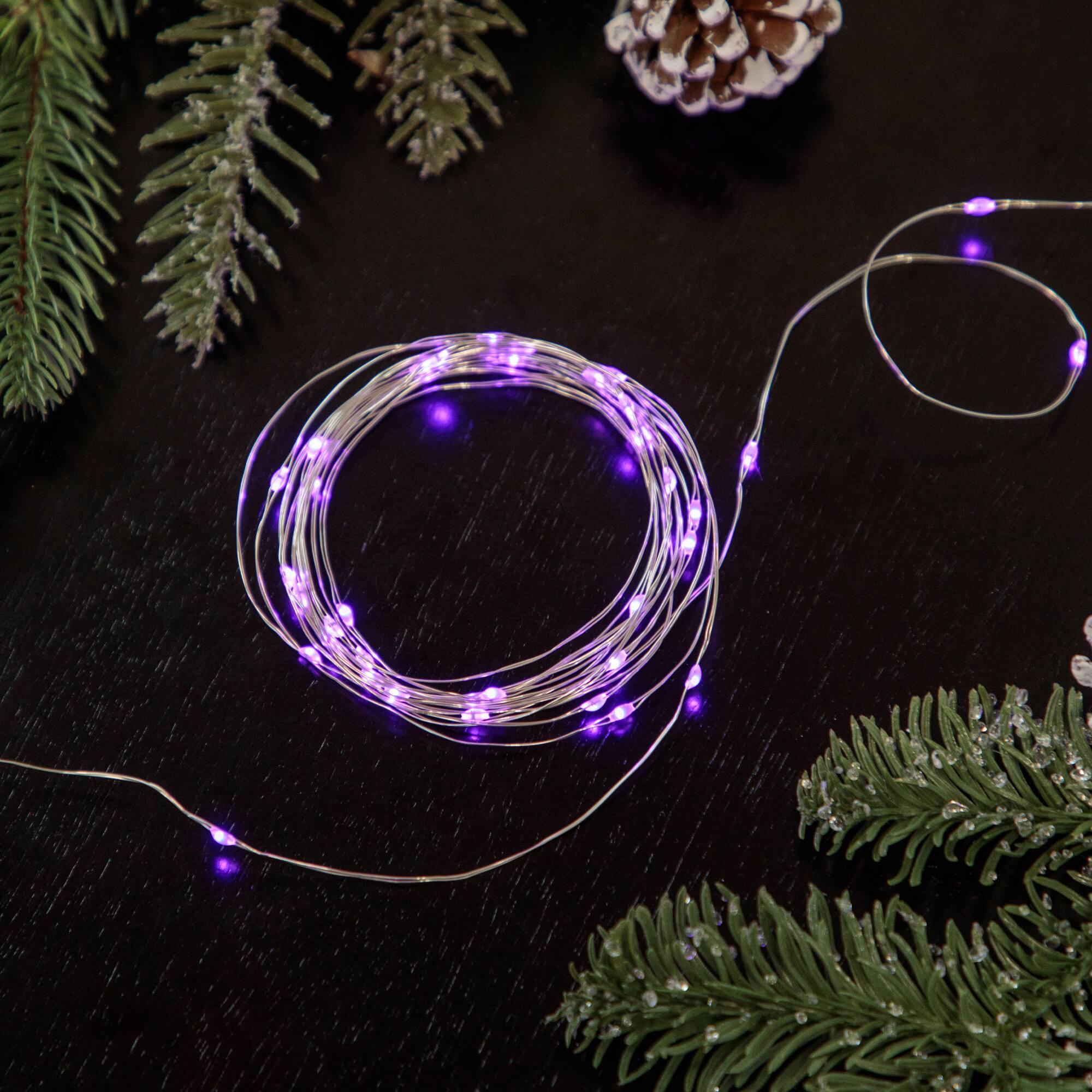 100ct Purple LED Micro Fairy Lights 16ft Copper Wire
