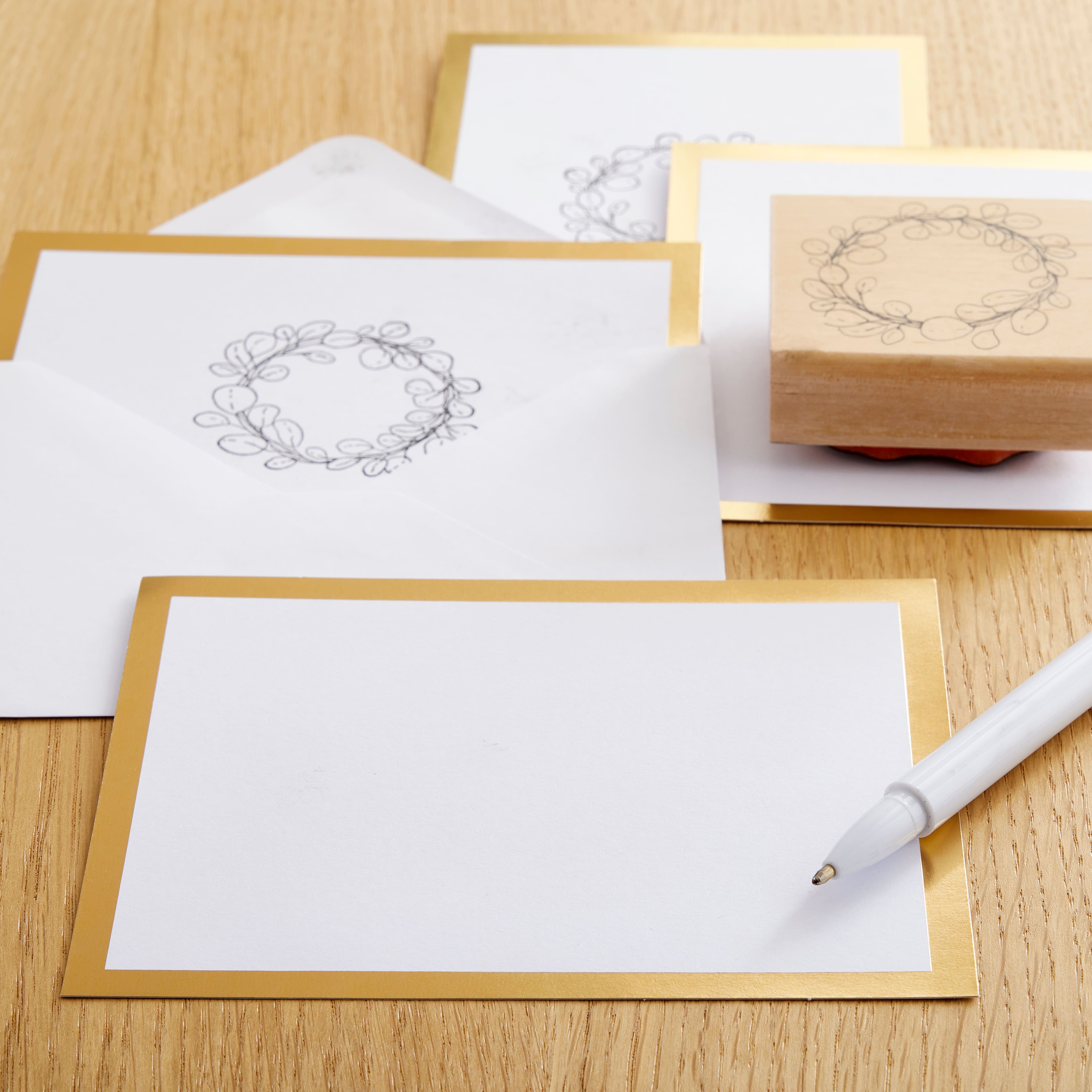 6 Packs: 40 ct. (240 total) 4.25&#x22; x 5.5&#x22; Gold Border Flat Cards &#x26; Envelopes by Recollections&#x2122;