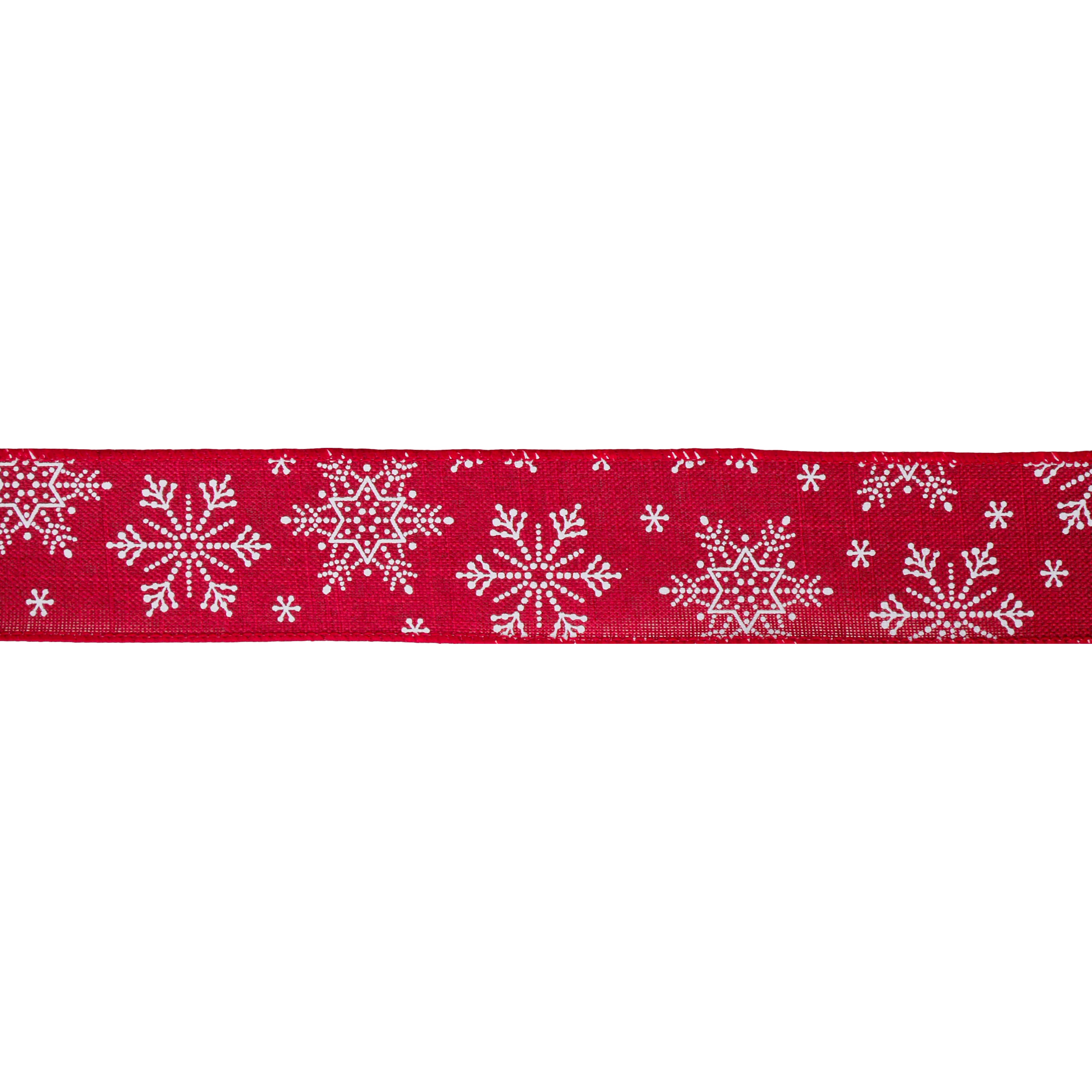 1.5&#x22; x 30ft. Red &#x26; White Snowflake Faux Linen Wired Ribbon by Celebrate It&#x2122; Christmas