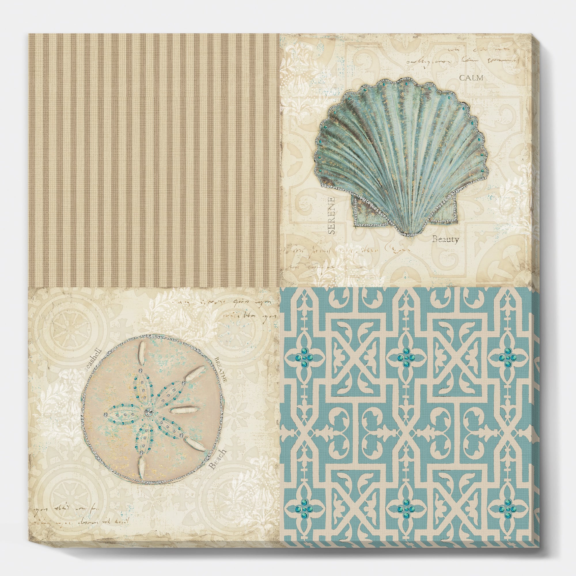 Designart - Beach Treasures Collage I - Traditional Bathroom Canvas Artwork