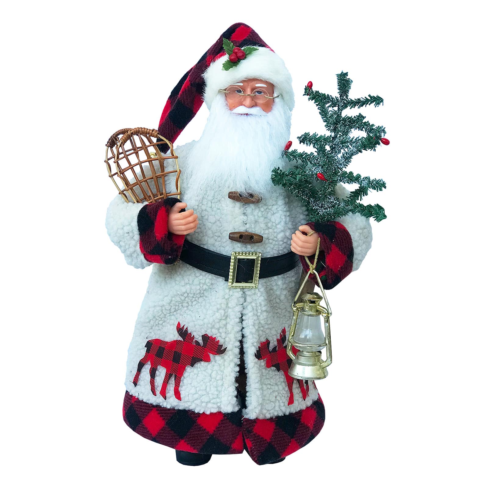 15&#x22; Plaid Moose Santa Claus Decoration