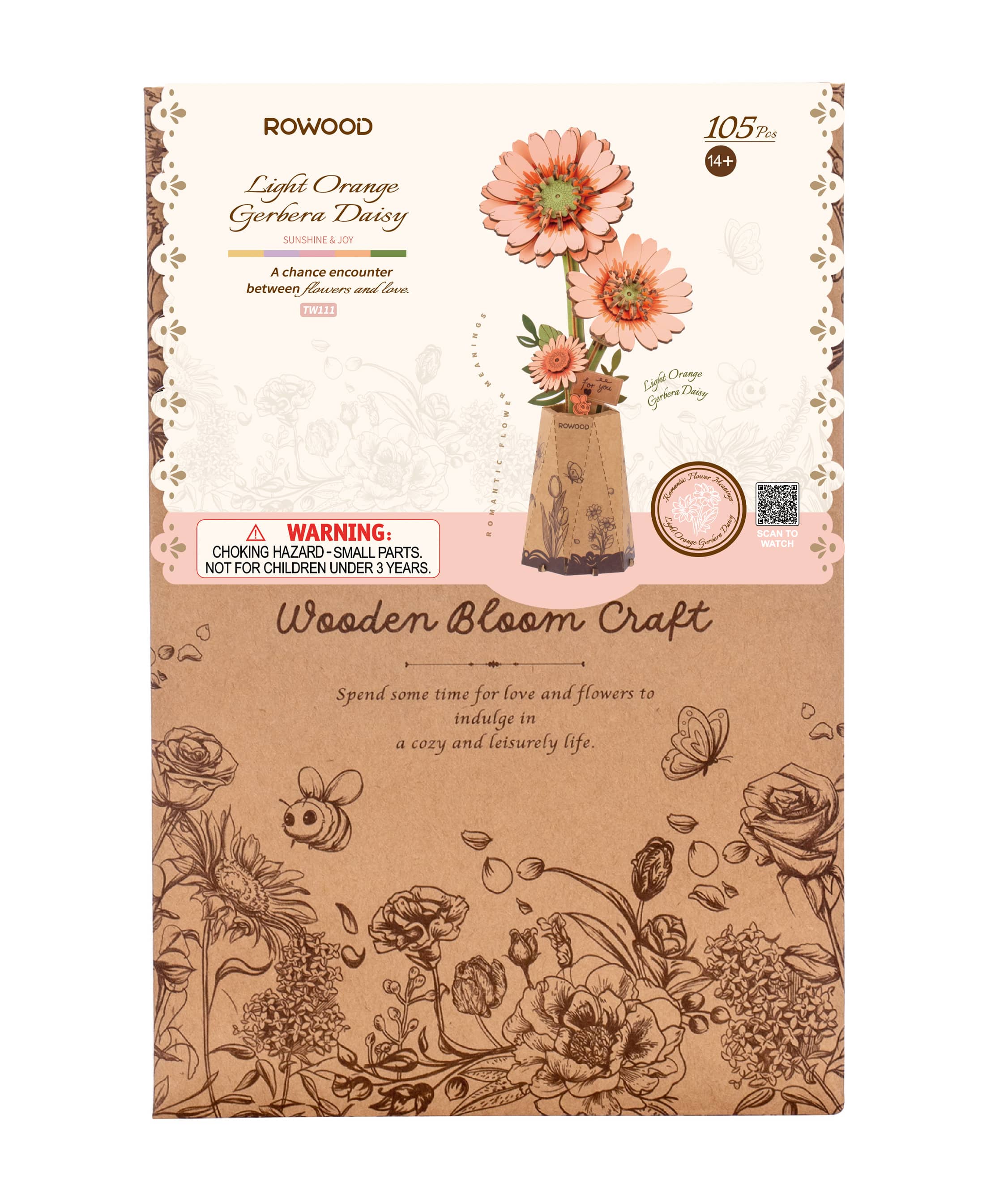 Rowood Light Orange Gerbera Daisy Wooden Bloom Craft