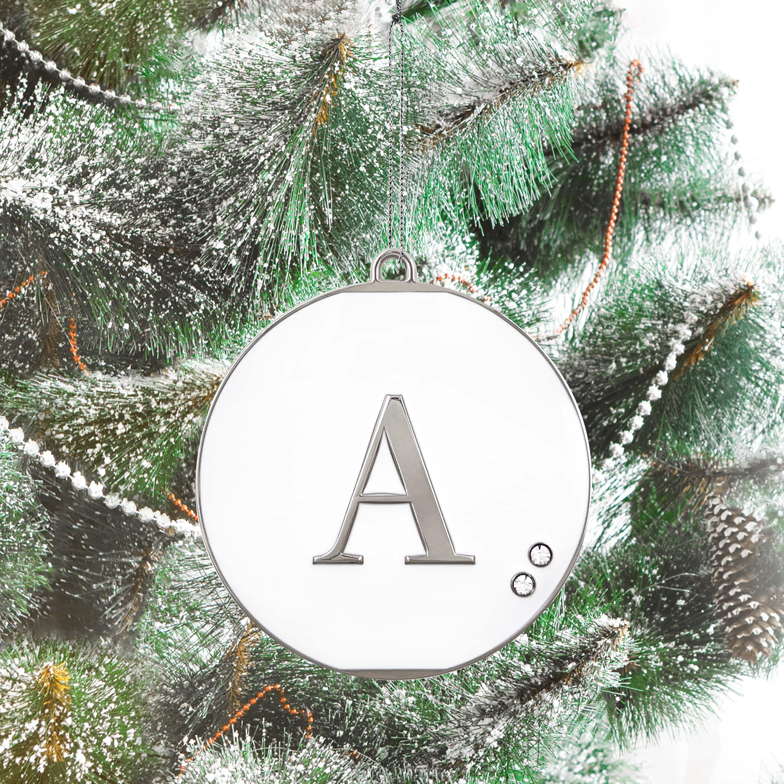 Geometric Enameled Monogram Tag Ornament with Rhinestones by Ashland&#xAE;