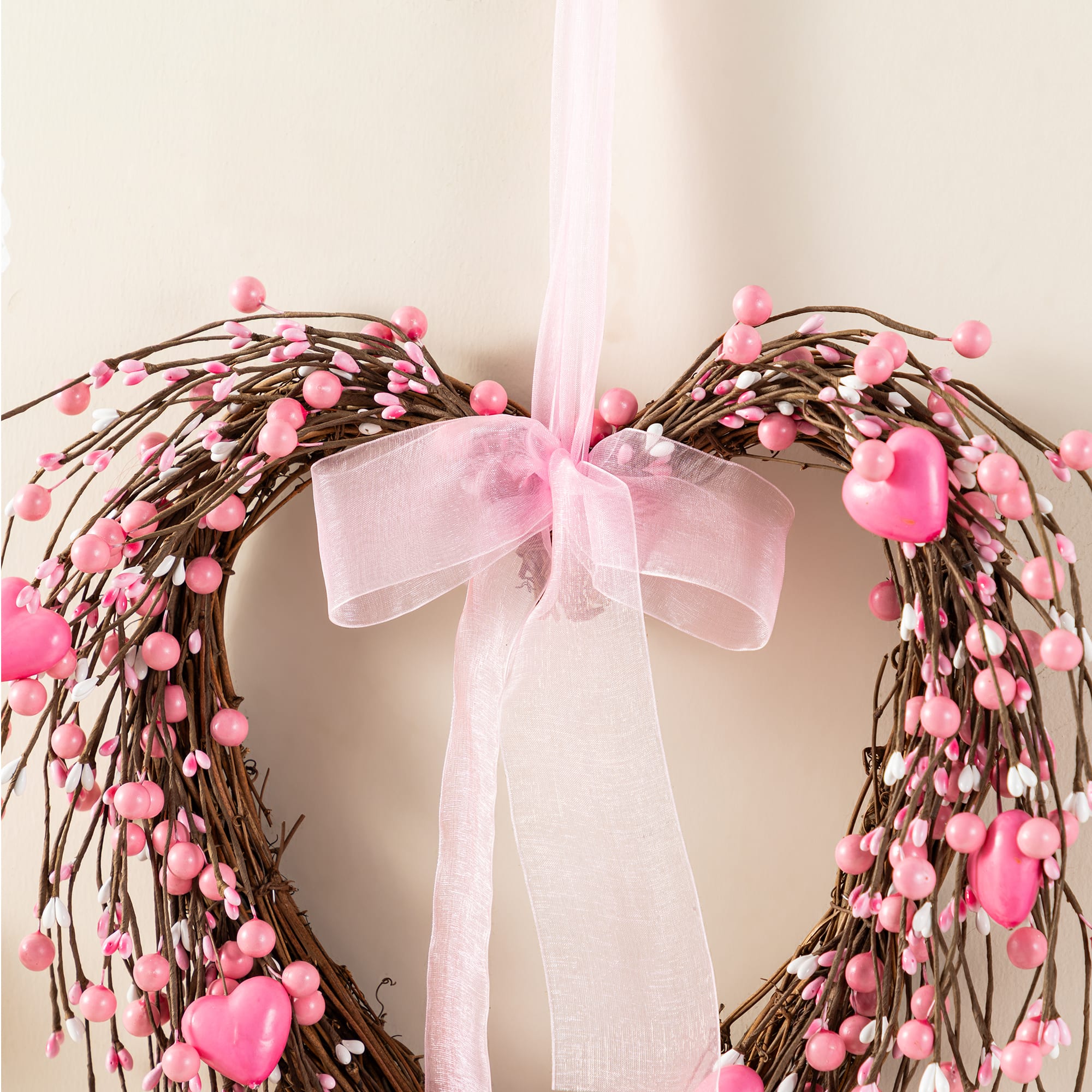 Glitzhome® 17" Valentine's Pink Berry Heart Wreath